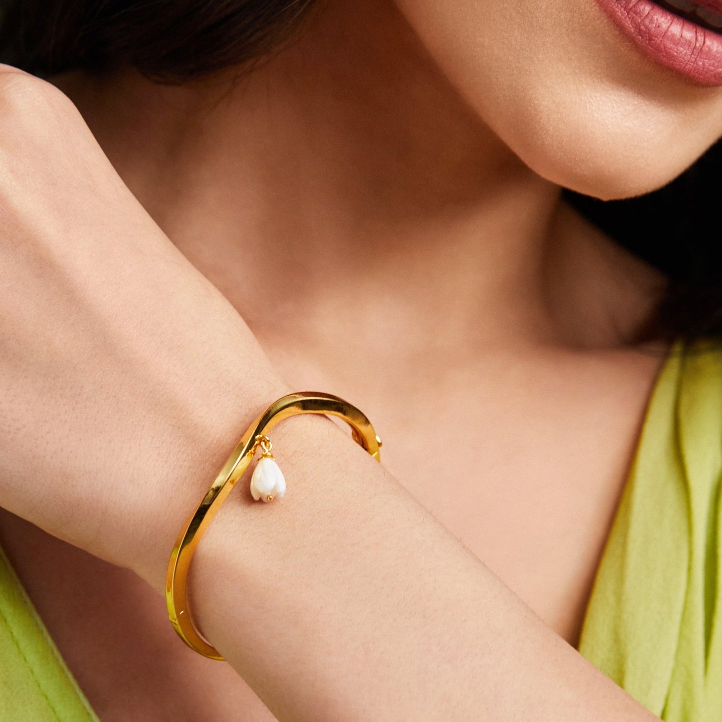 Tulip Charm Silver Cuff Bracelet