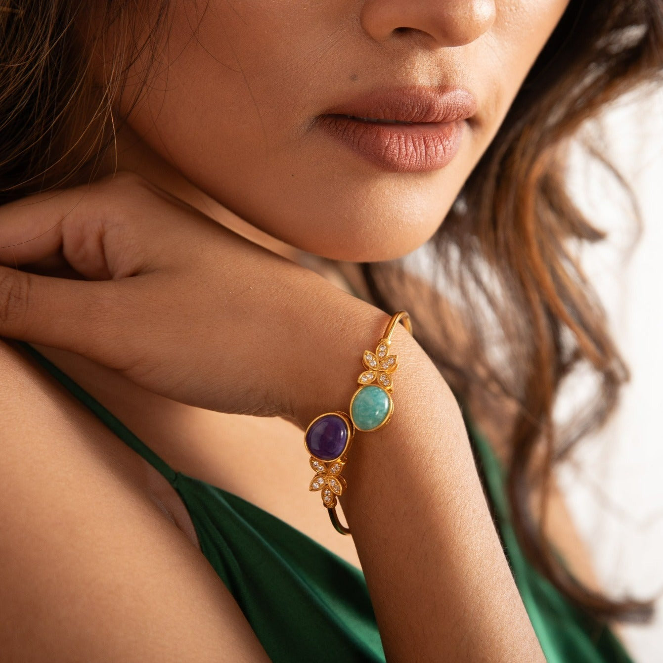 Moroccan Blue Open Style Silver Bracelet