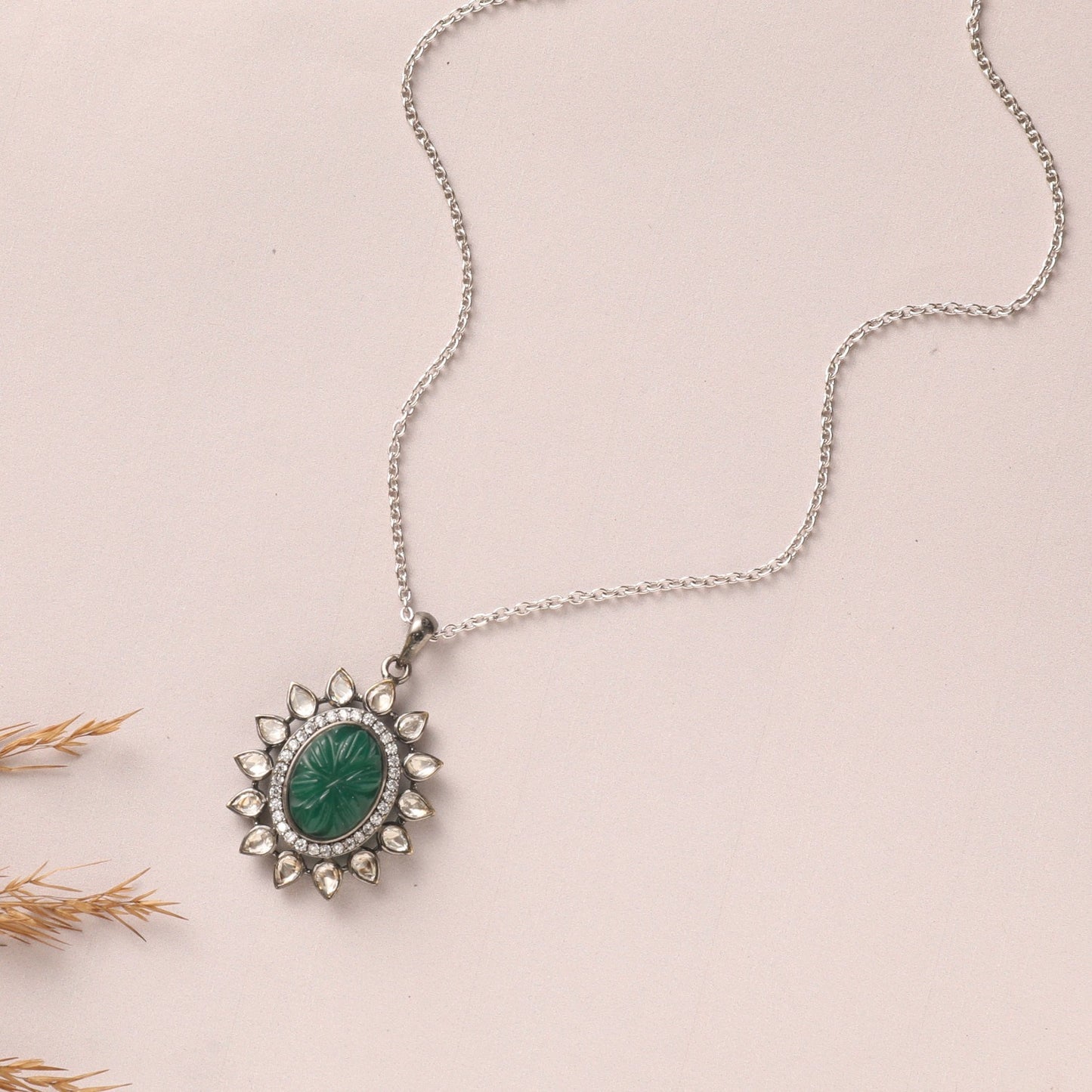 Dainty Carved MOISSANITE SILVER PENDANT