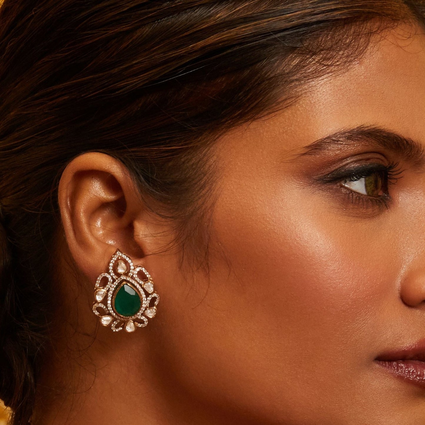 Emerald Opulence Silver Stud Earrings