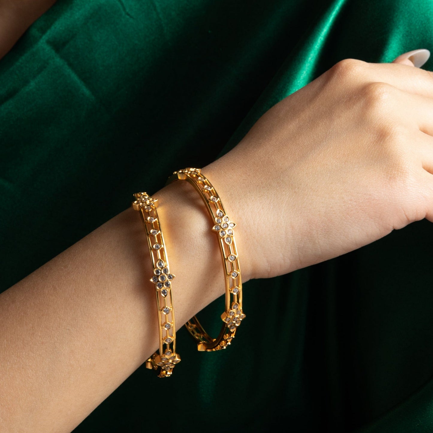 Flora CZ Silver Bangles