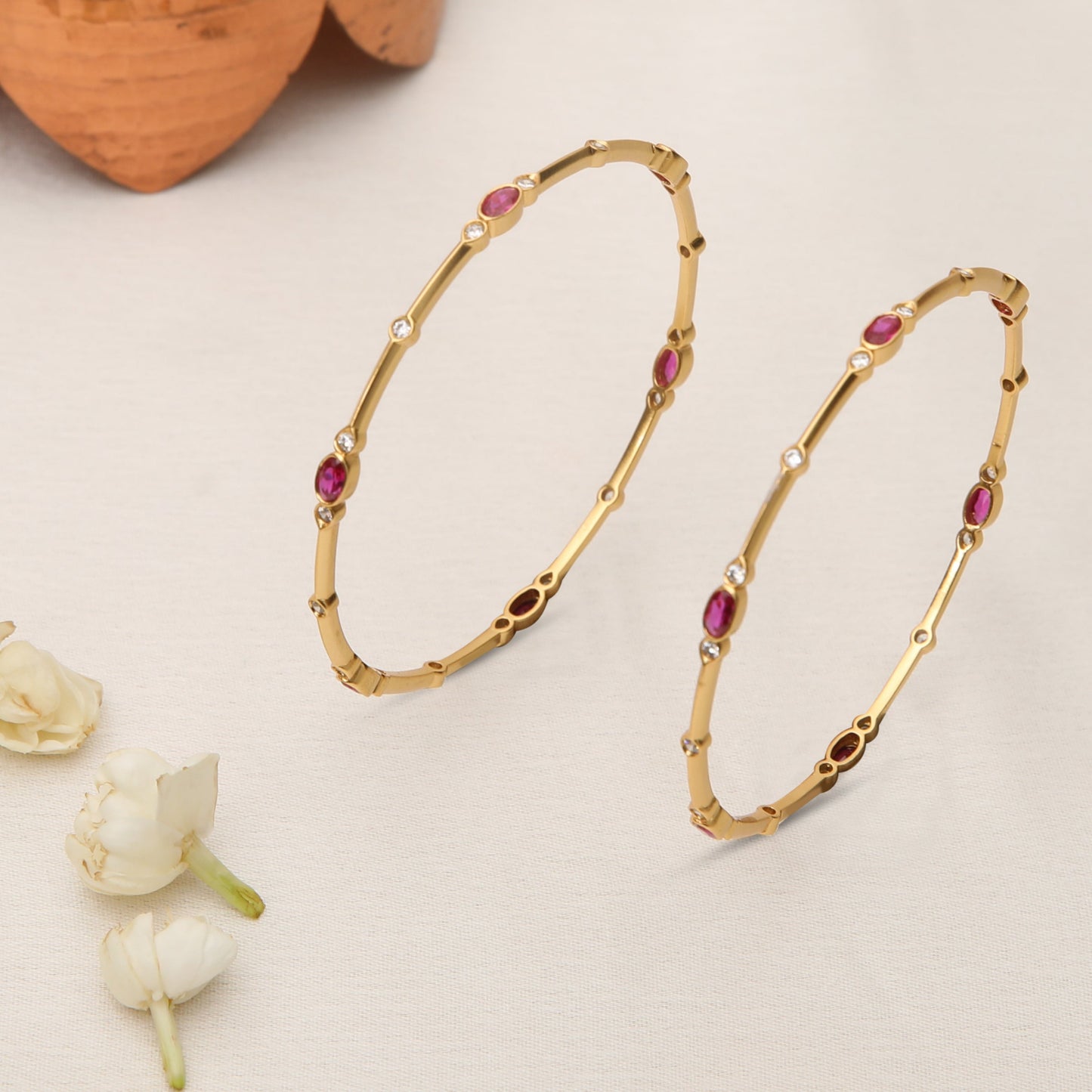 Nyra Modern Red CZ Silver Bangles