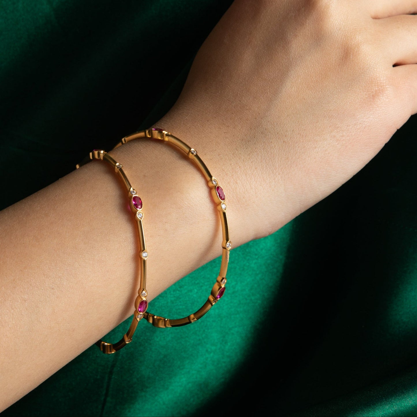 Nyra Modern Red CZ Silver Bangles