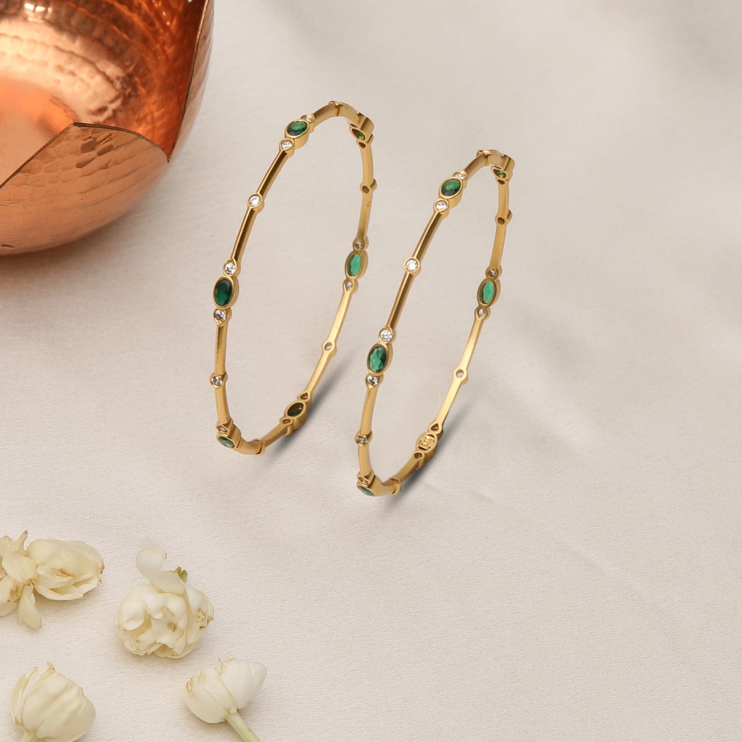 Nyra Modern Green CZ Silver Bangles