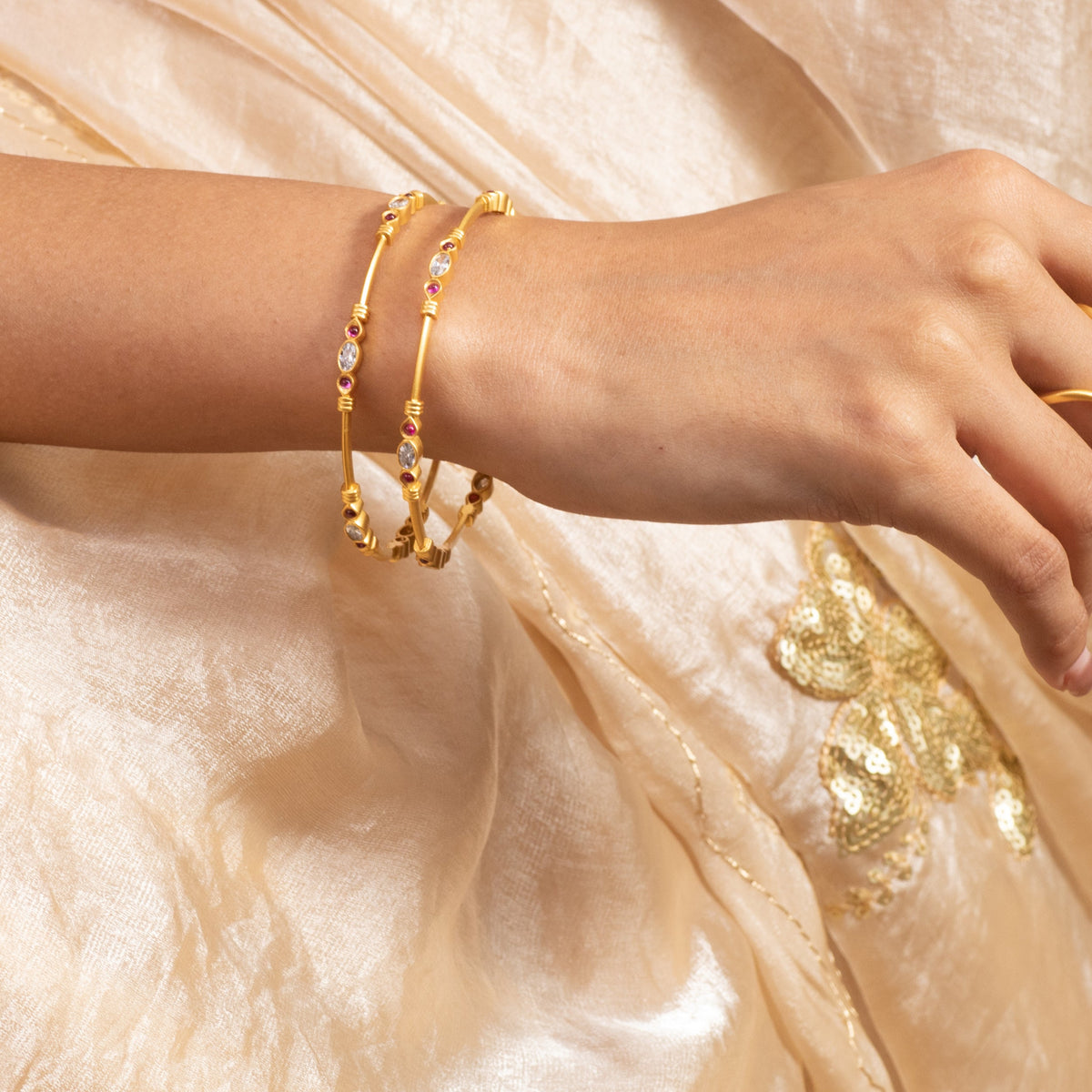 Riva Modern Red CZ Silver Bangles