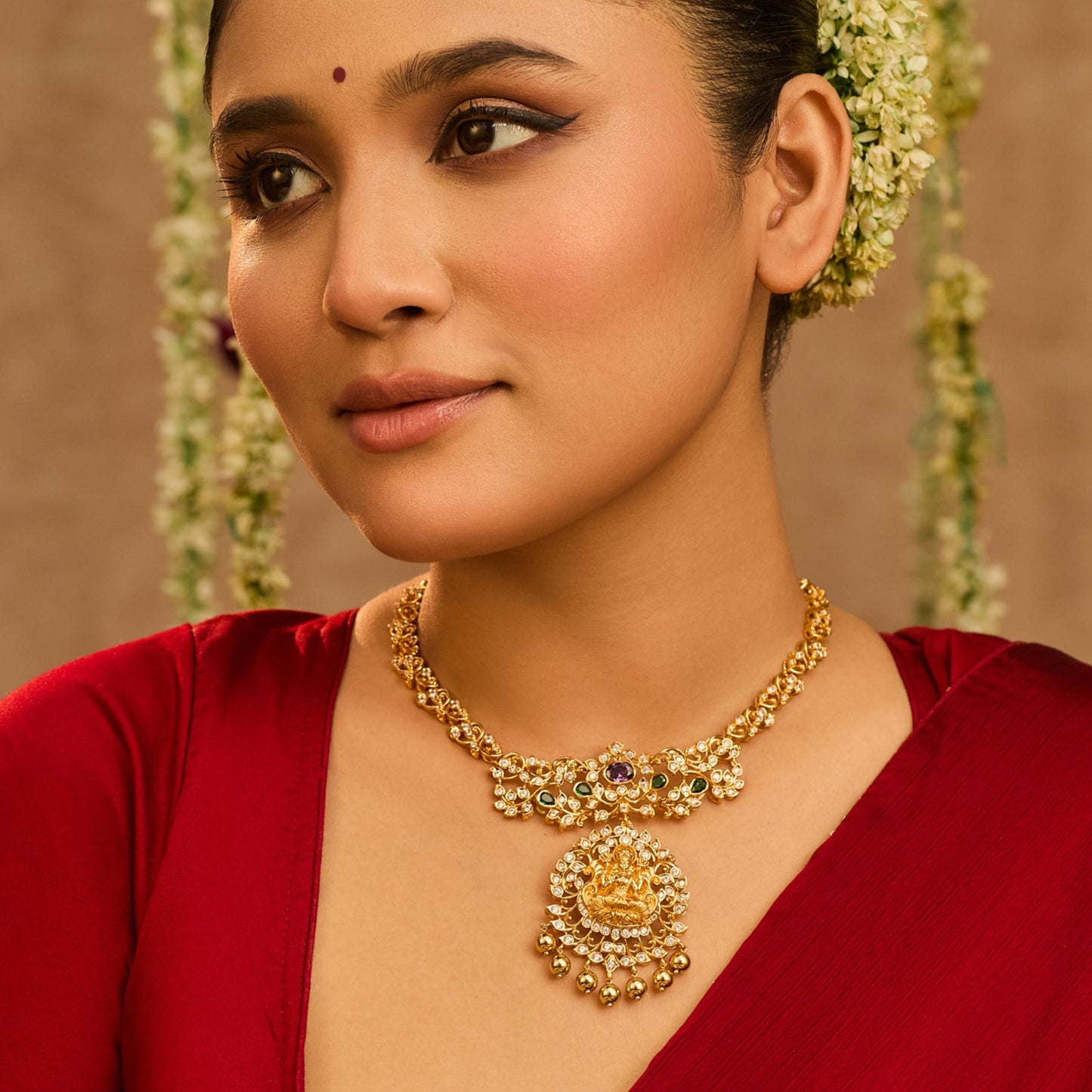 Hartalika Lakshmi CZ Silver Necklace