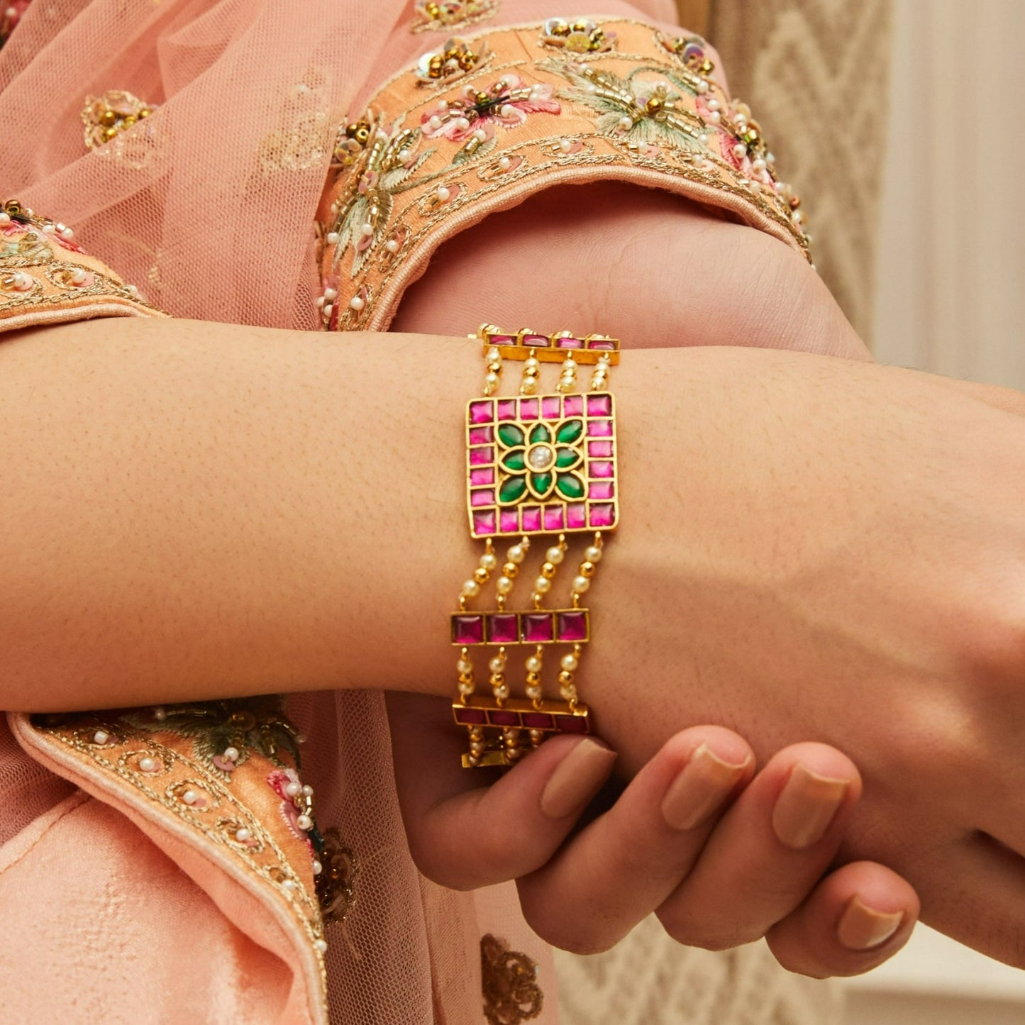 Sumanjali Jadau Silver Bracelet