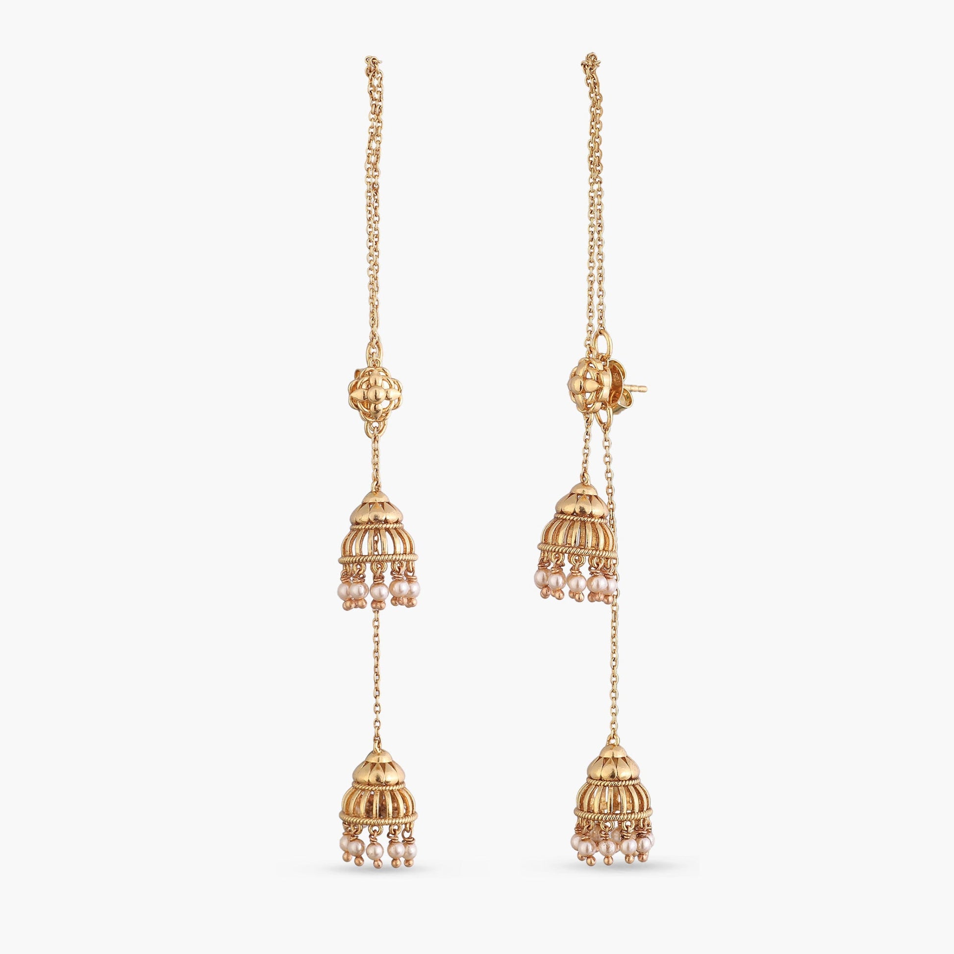 Arpita Antique Threader Silver Jhumka Earrings