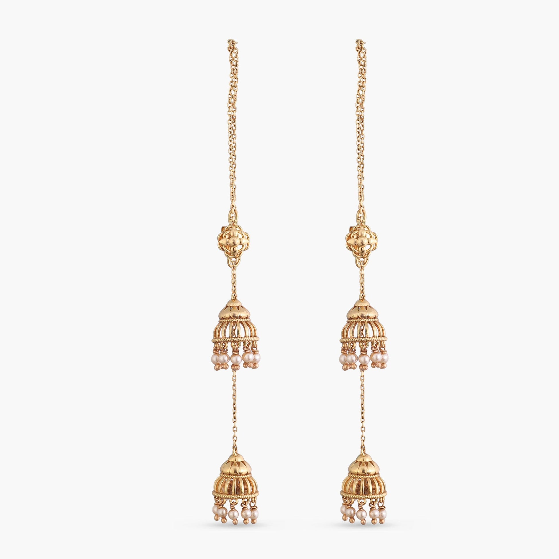 Arpita Antique Threader Silver Jhumka Earrings