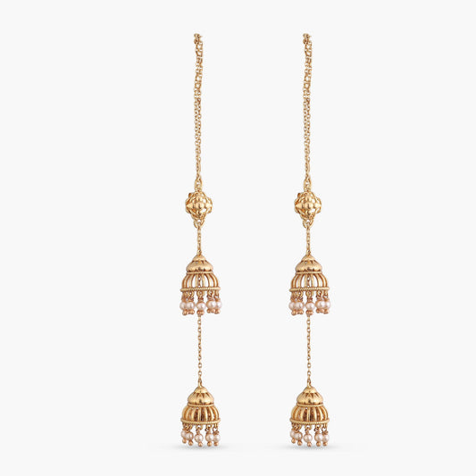 Arpita Antique Threader Silver Jhumka Earrings