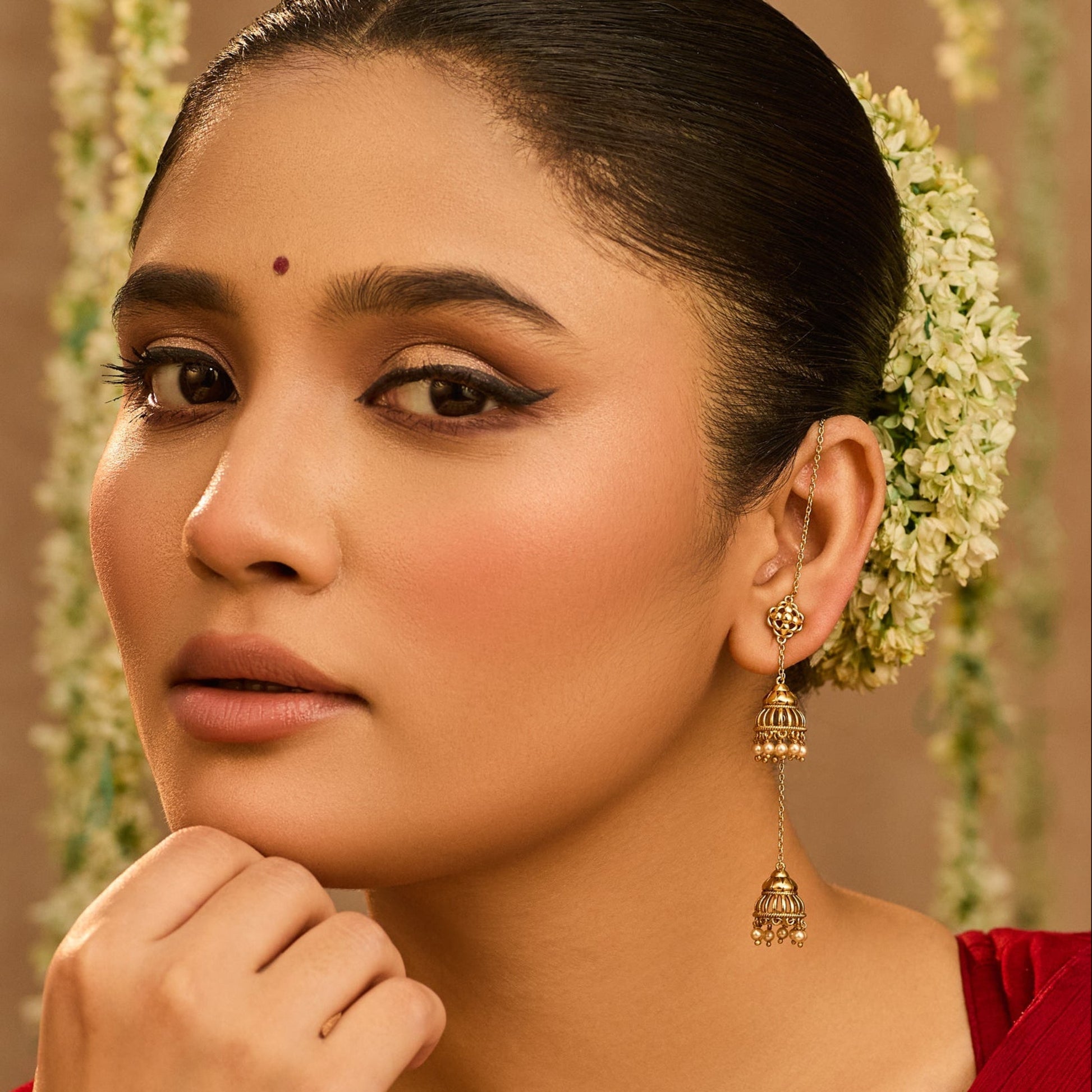 Arpita Antique Threader Silver Jhumka Earrings