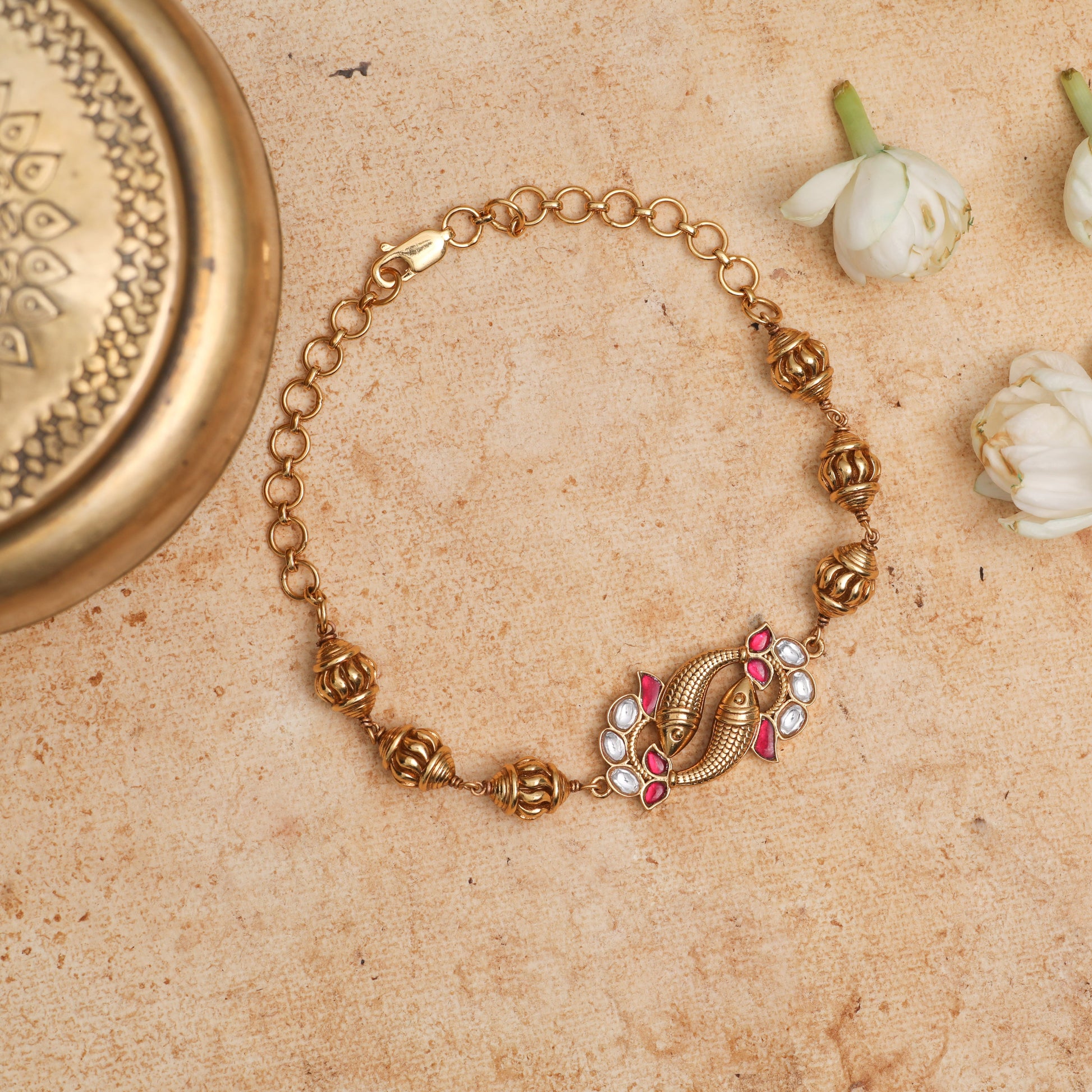 Kesar Kempu Antique Silver Bracelet