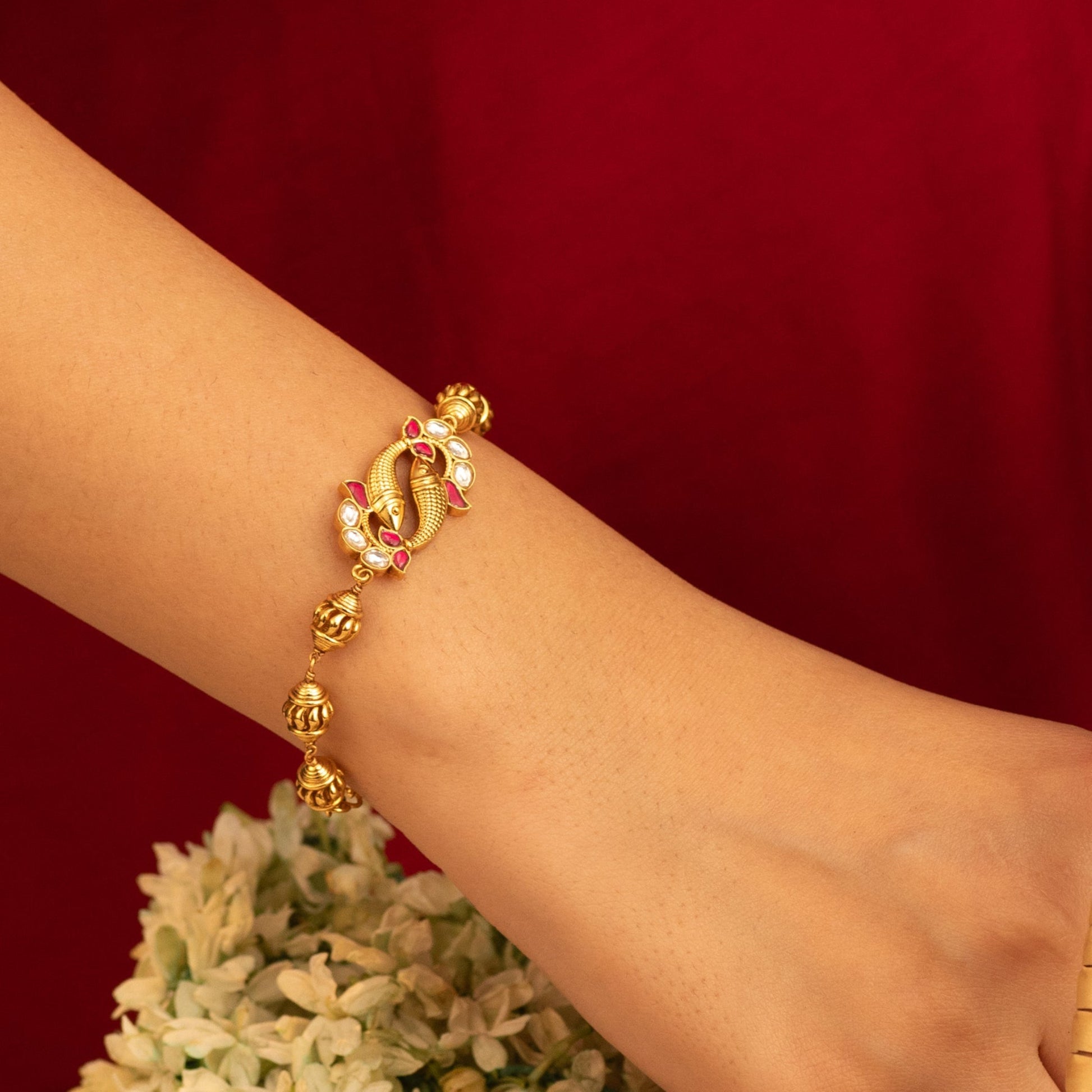 Kesar Kempu Antique Silver Bracelet