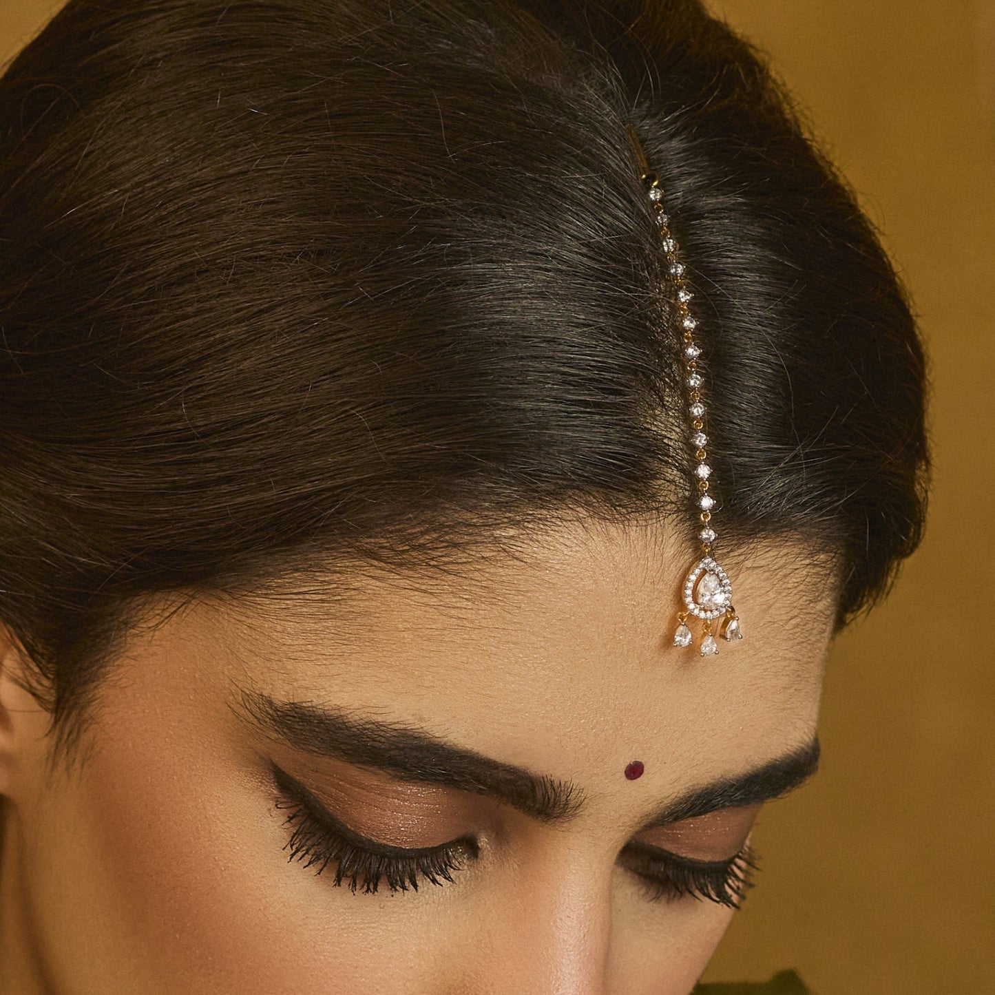 Svara CZ Drop Silver Maang Tikka