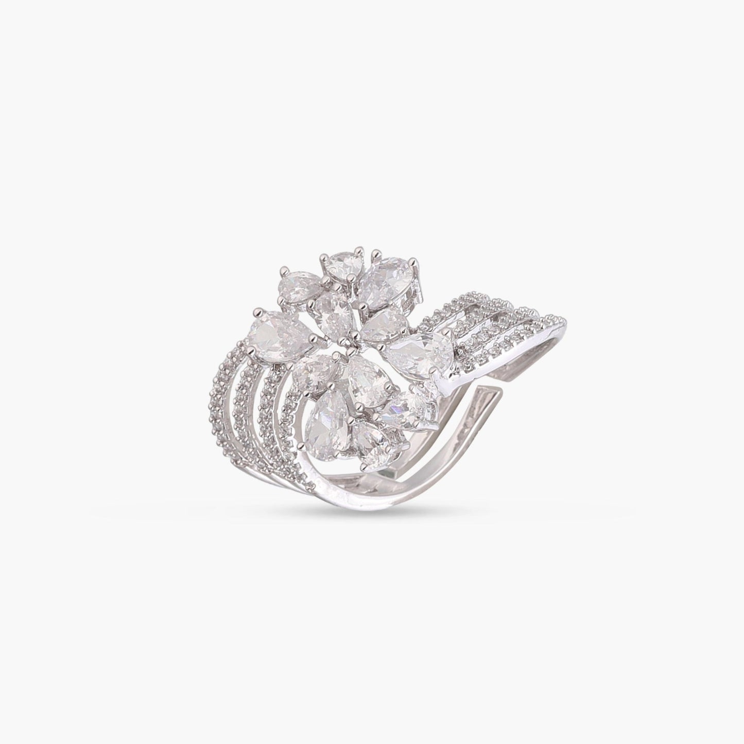 Lira Detailed CZ Cocktail Silver Ring