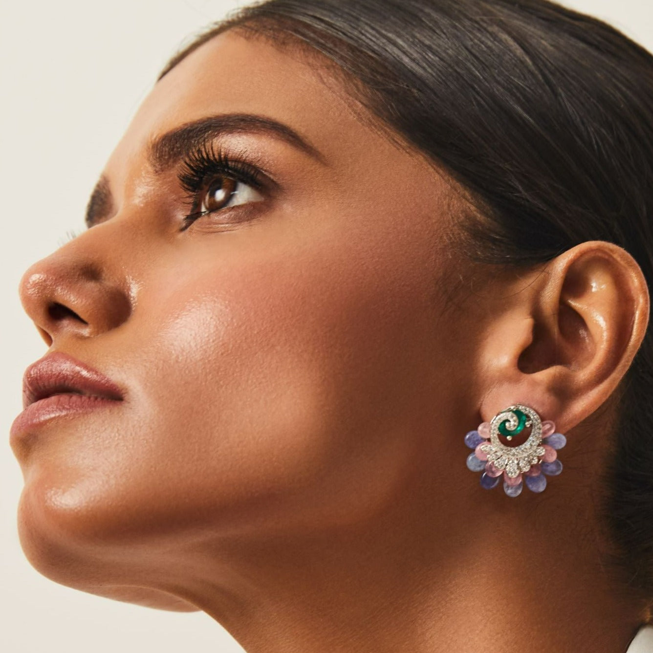 Floral Swirls CZ Stud Earrings