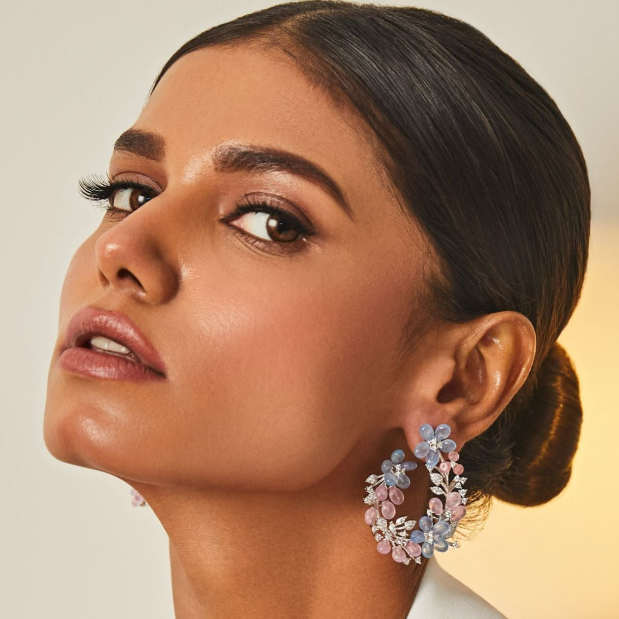 Floral wreath CZ Front-Back Hoop Earrings