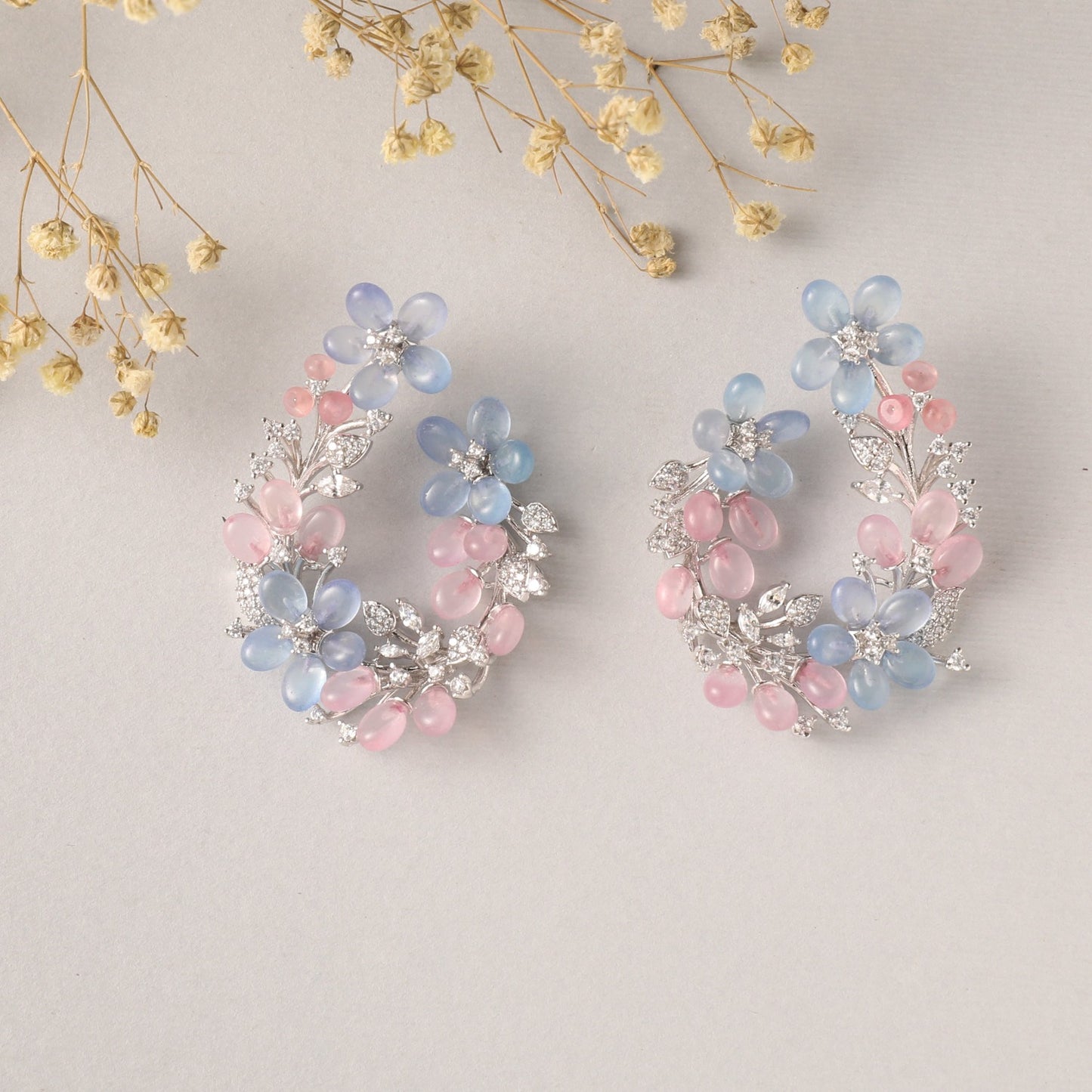 Floral wreath CZ Front-Back Hoop Earrings