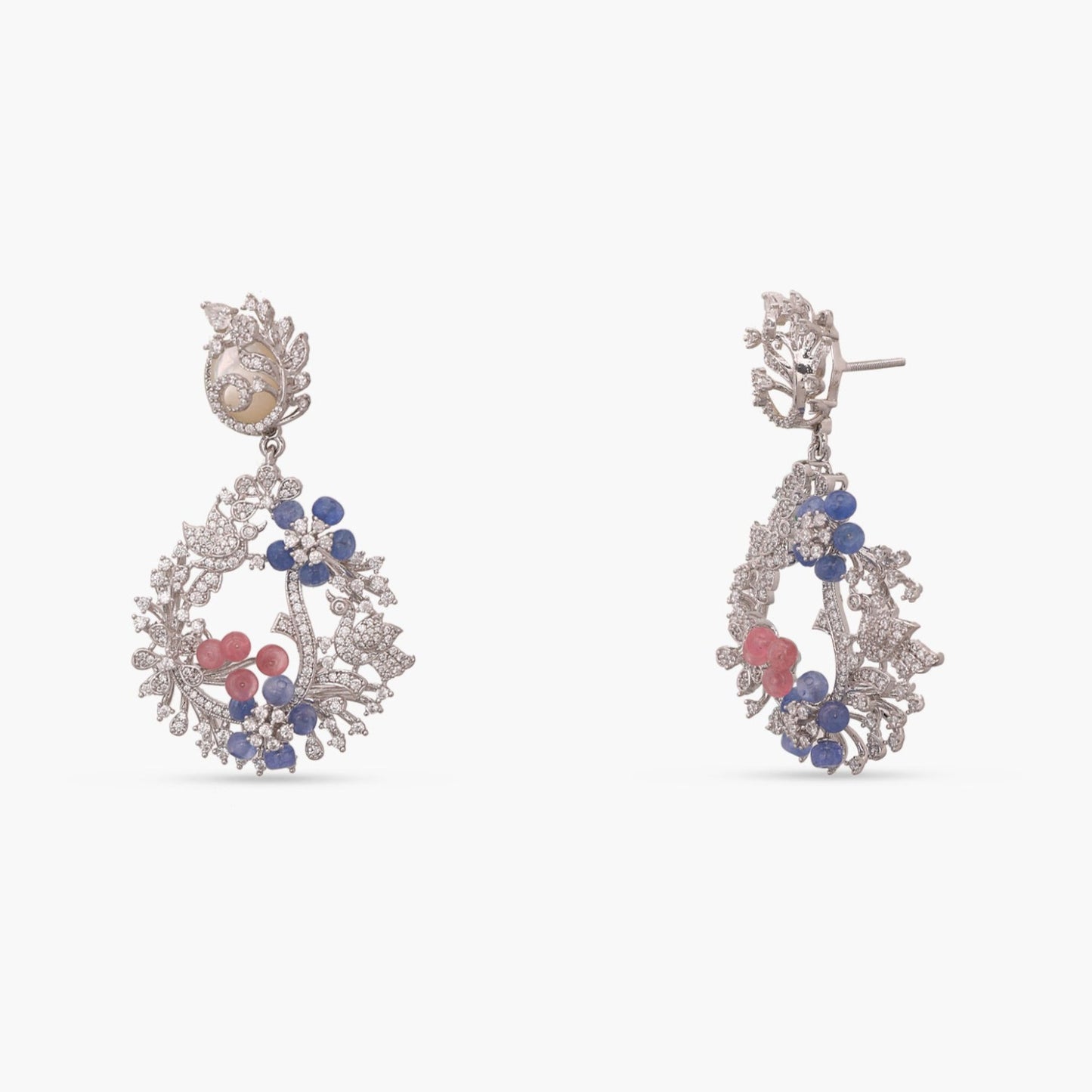 Floral Bouquet CZ Silver Statement Earrings