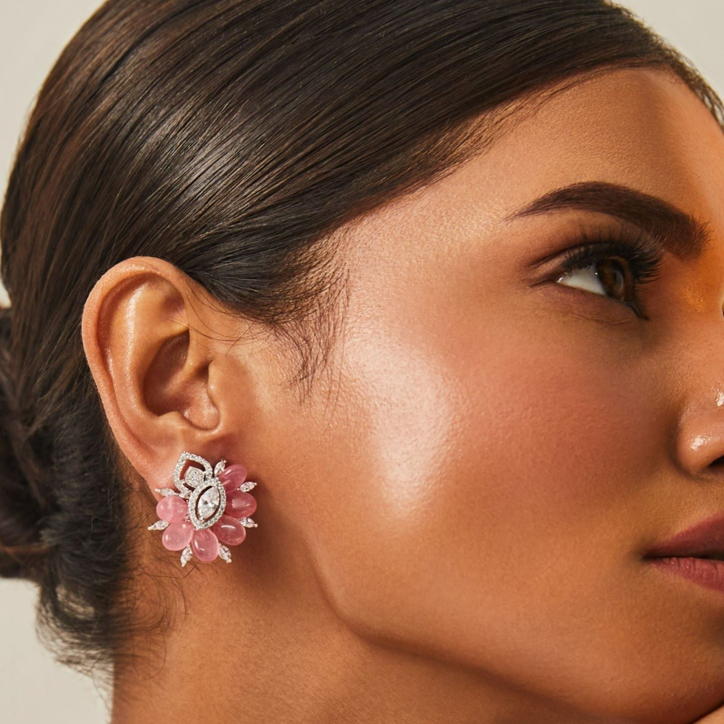 Garden Blooms Pink beads and CZ Stud Earrings