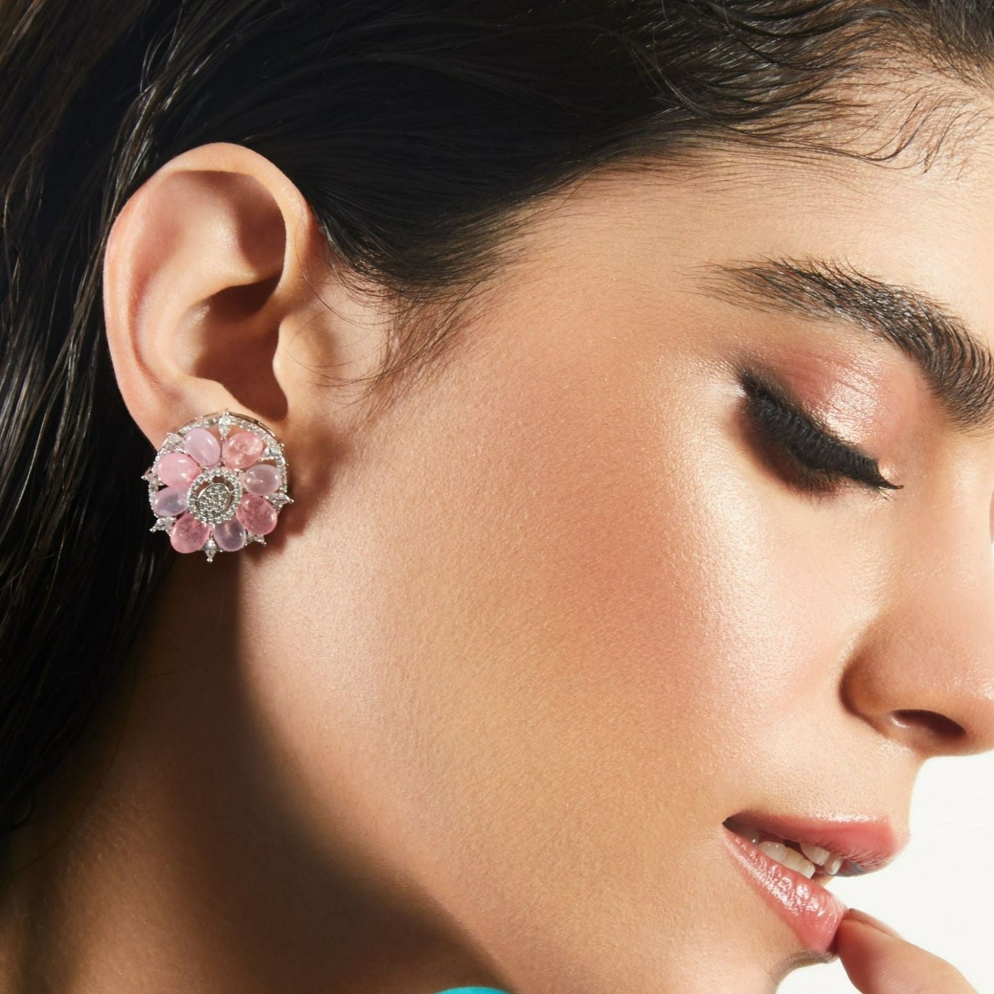 Pink Floral CZ Stud Earrings