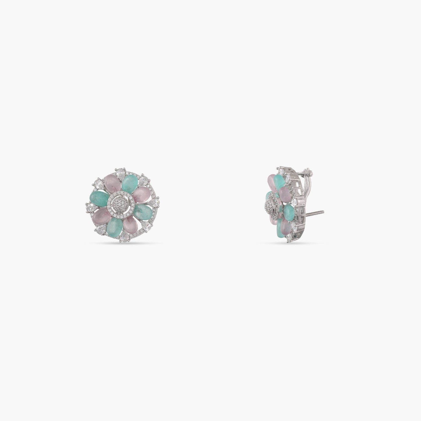 Blush and Green Bouquet Stud Earrings