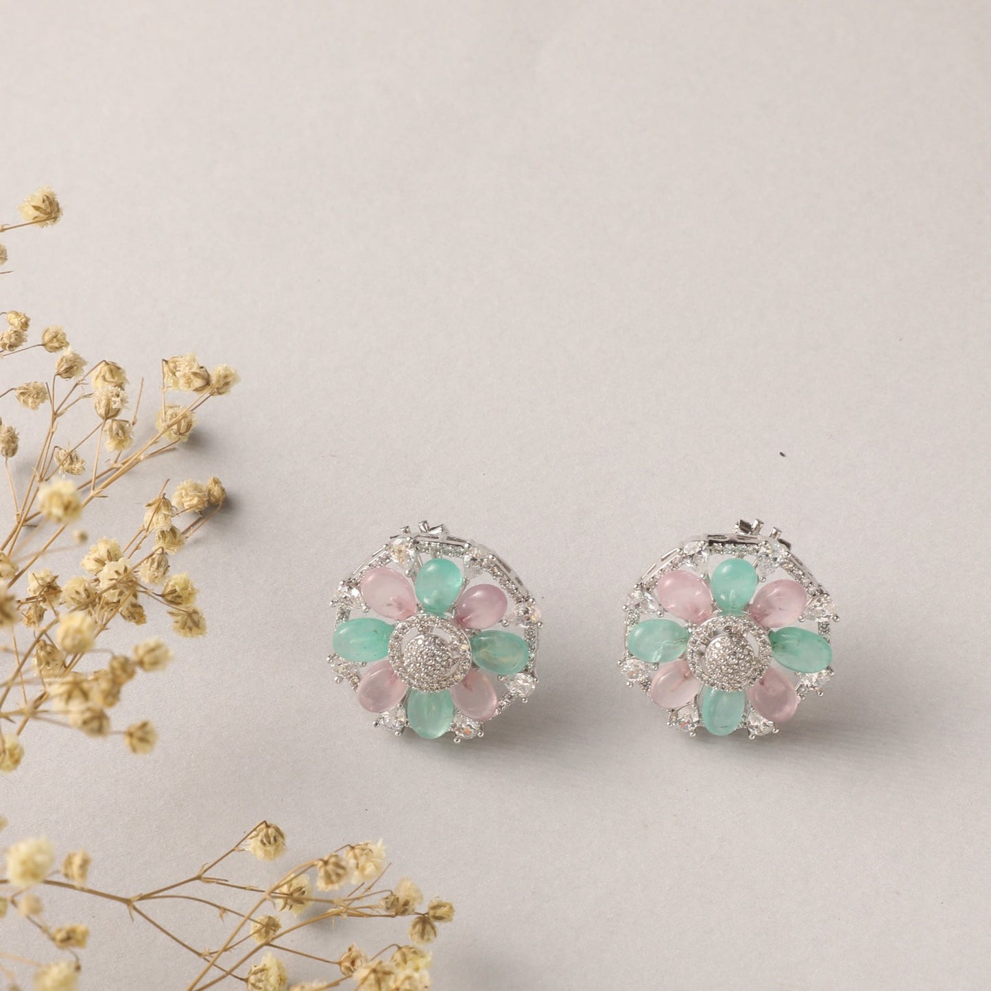 Blush and Green Bouquet Stud Earrings