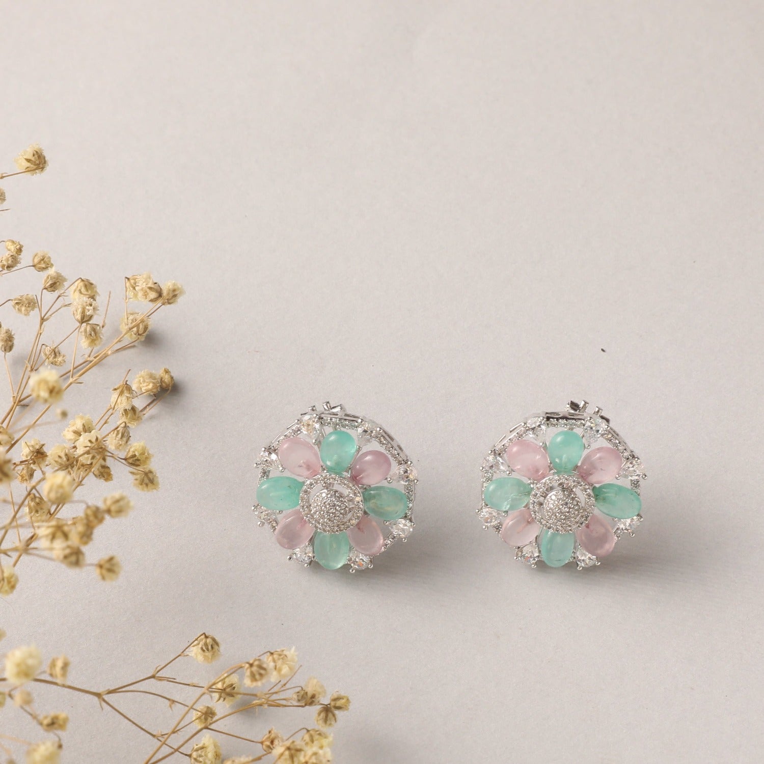 Blush and Green Bouquet  Stud Earrings