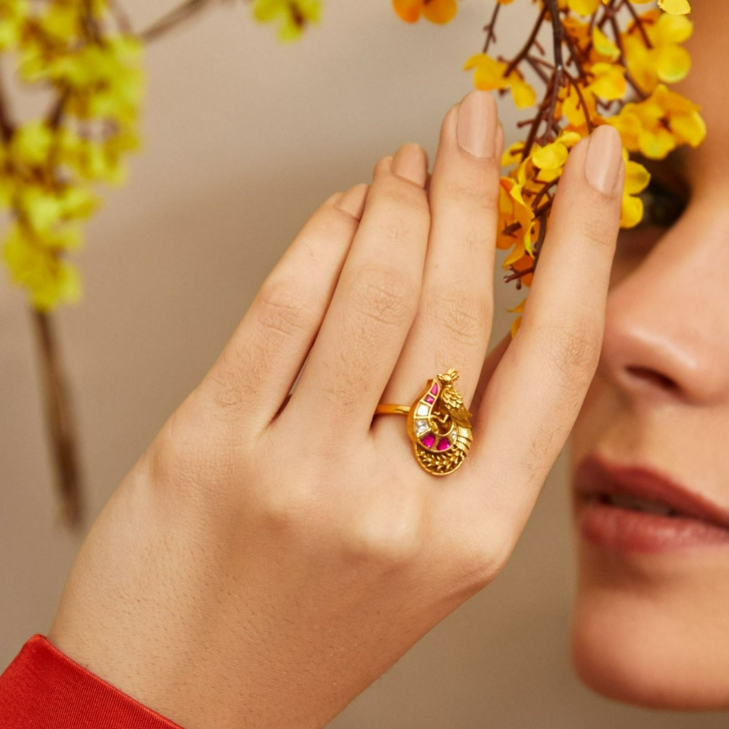 Peacock Jadau Silver Finger Ring