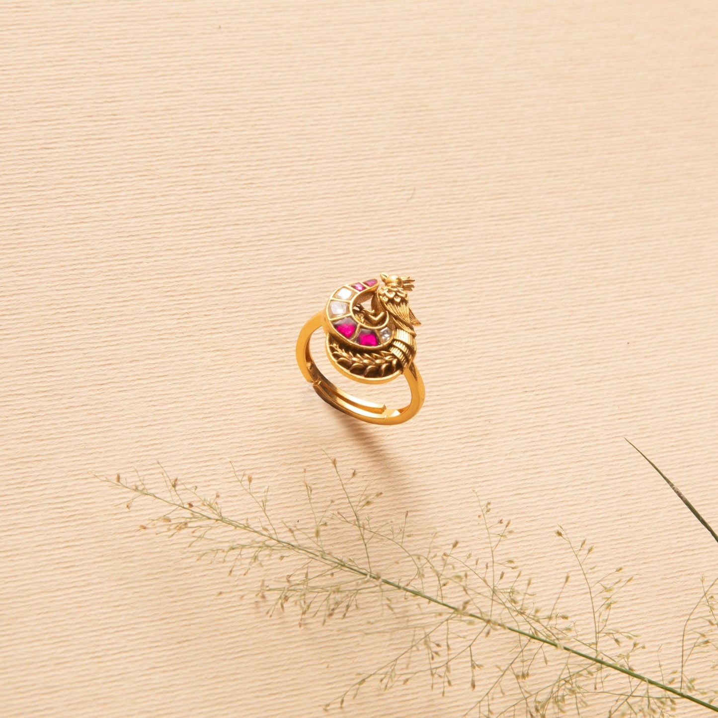 Peacock Jadau Silver Finger Ring