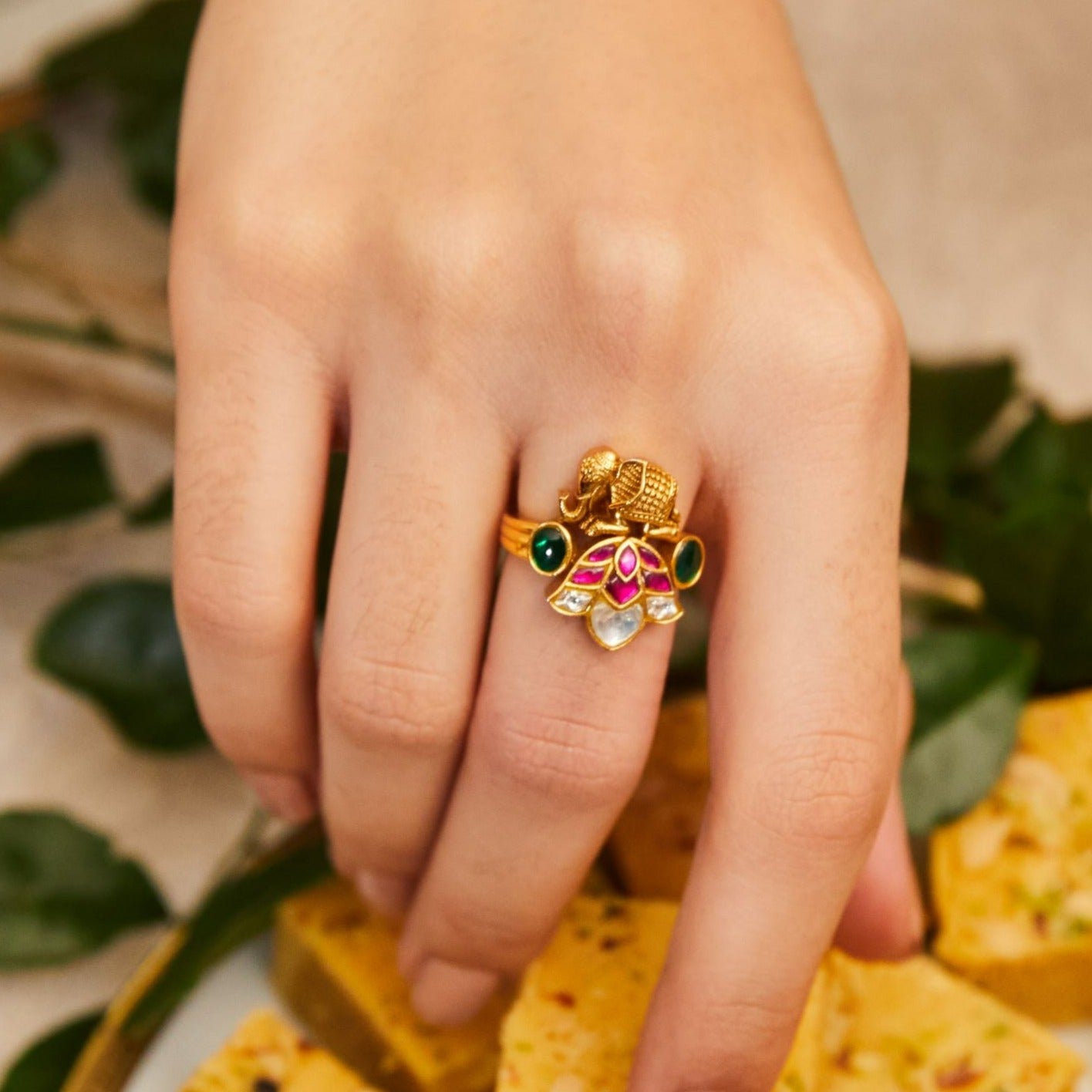 Gaja Kavya Jadau Finger ring