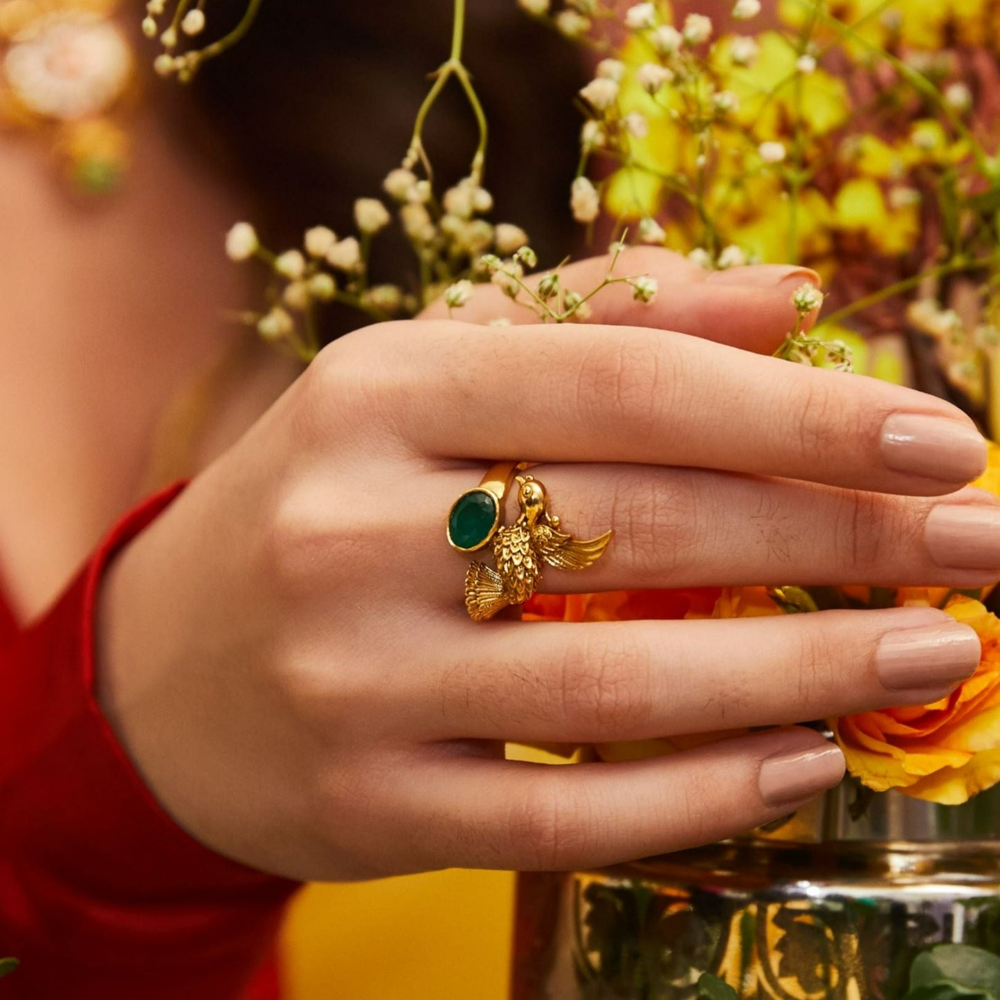 Vihangana Antique Gold Finish Silver Finger Ring