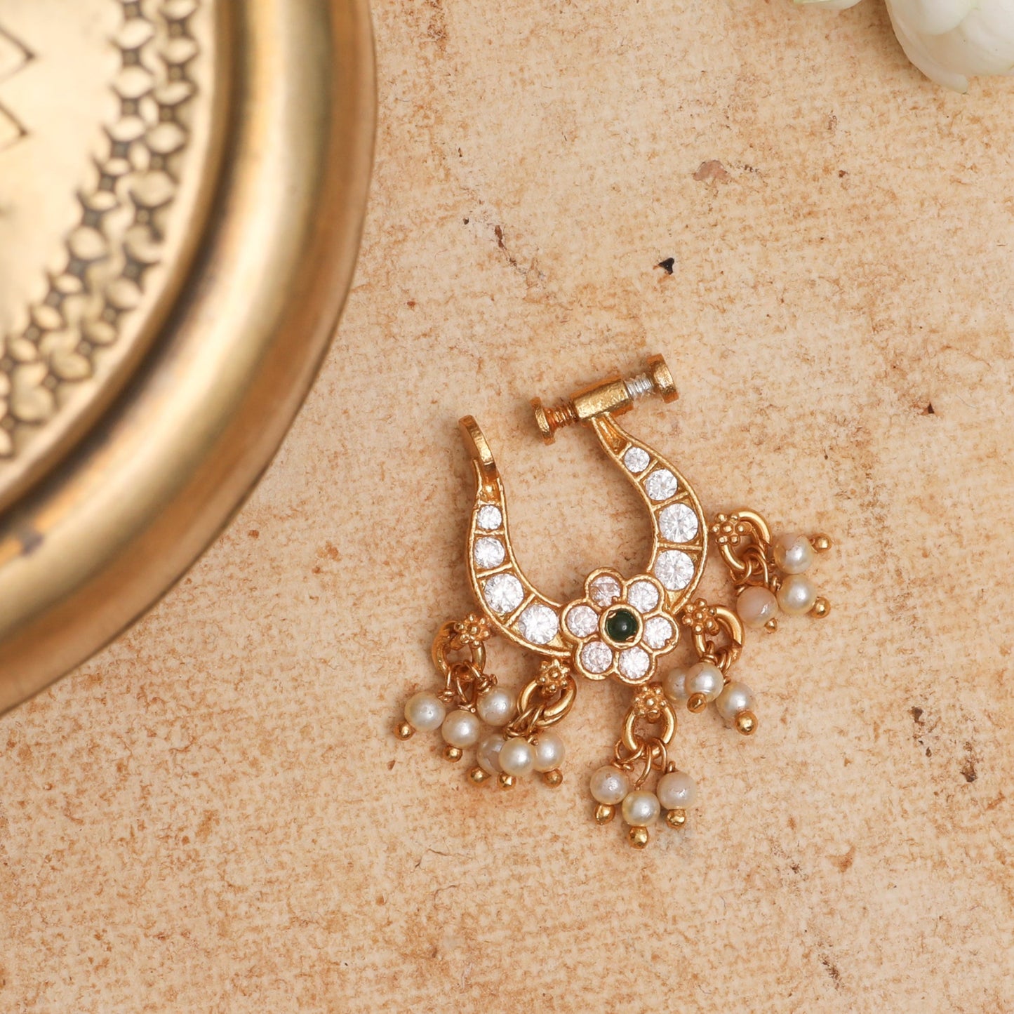 Akanksha Jadau Silver Nose Ring