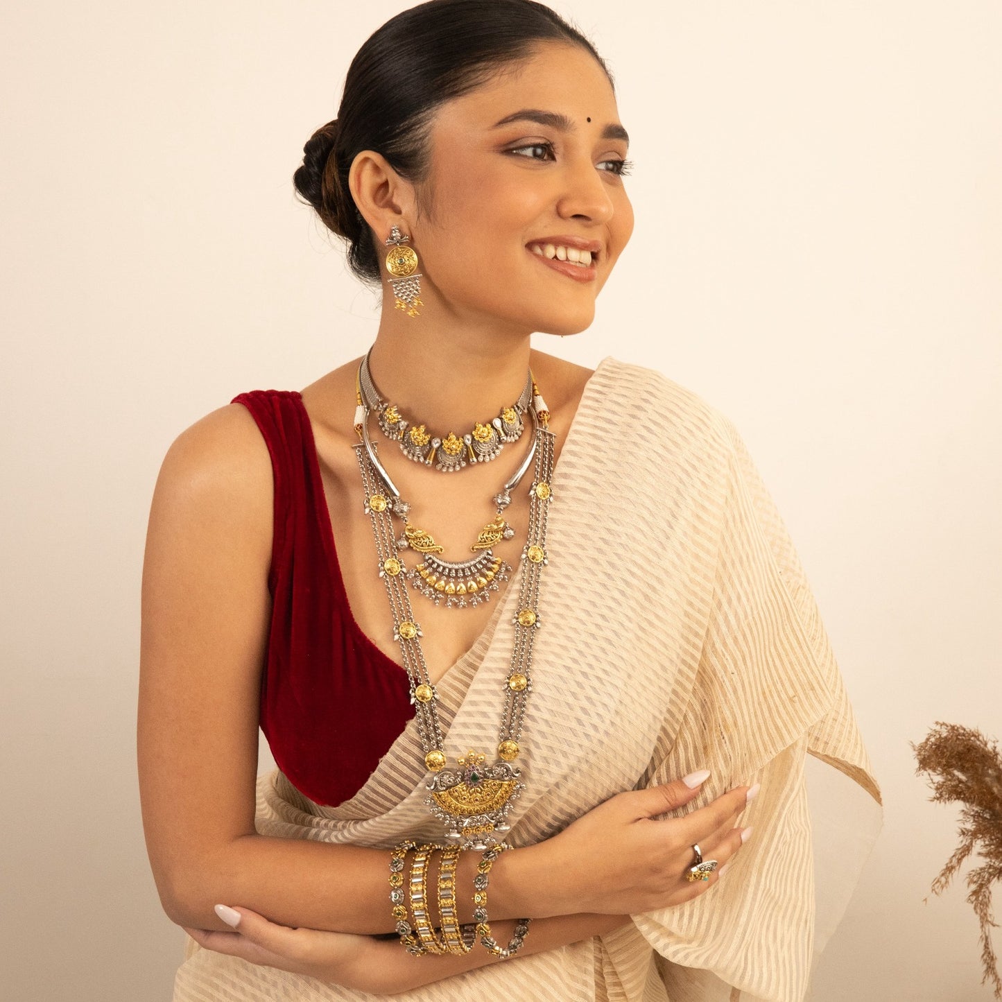 Elegant Oxidized Silver Layered Long Necklace