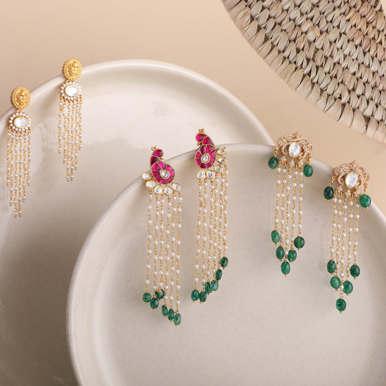 Vibha Gold Plated Gemstone and Pearl chain Hasli