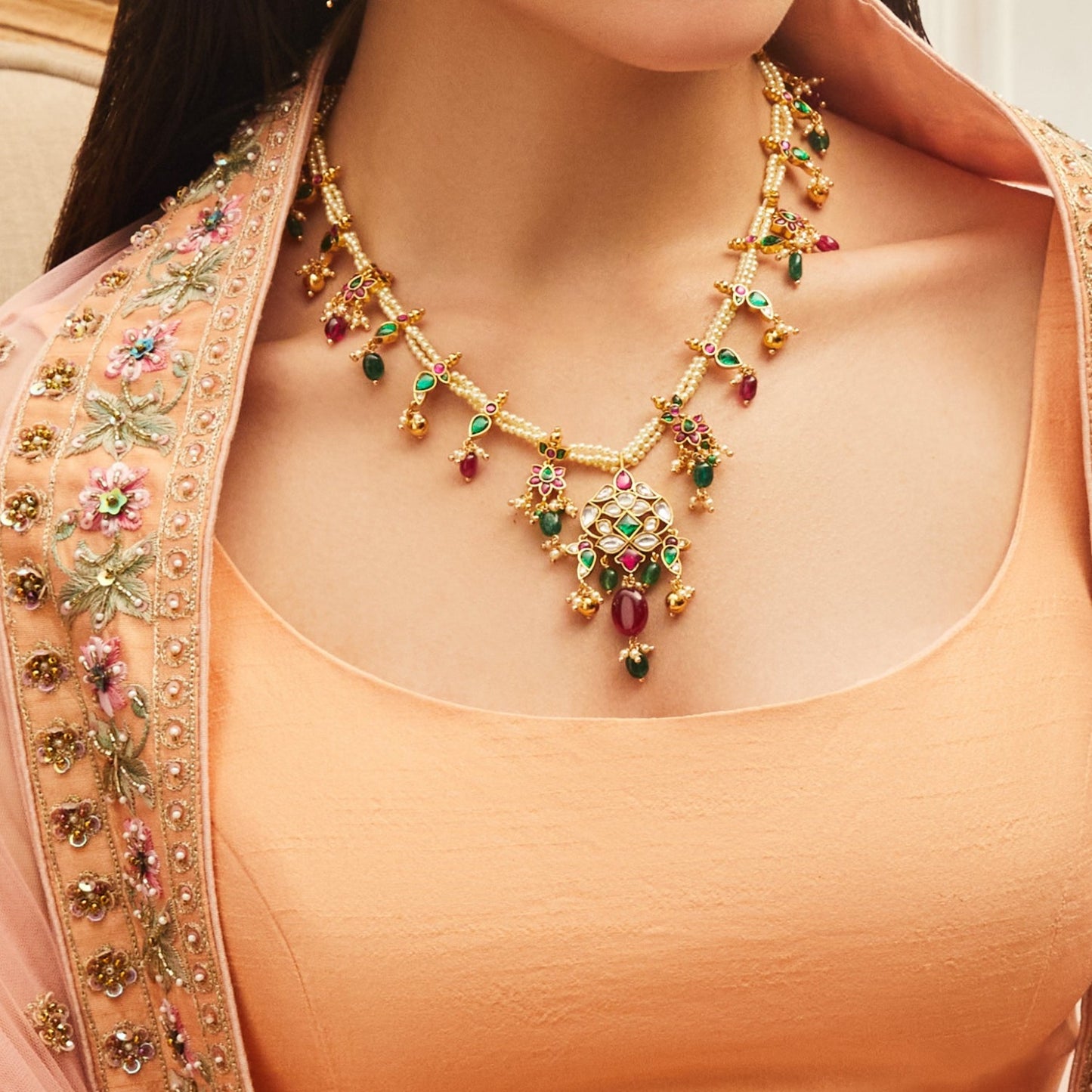 Kempu Vintage Silver Pearl Necklace