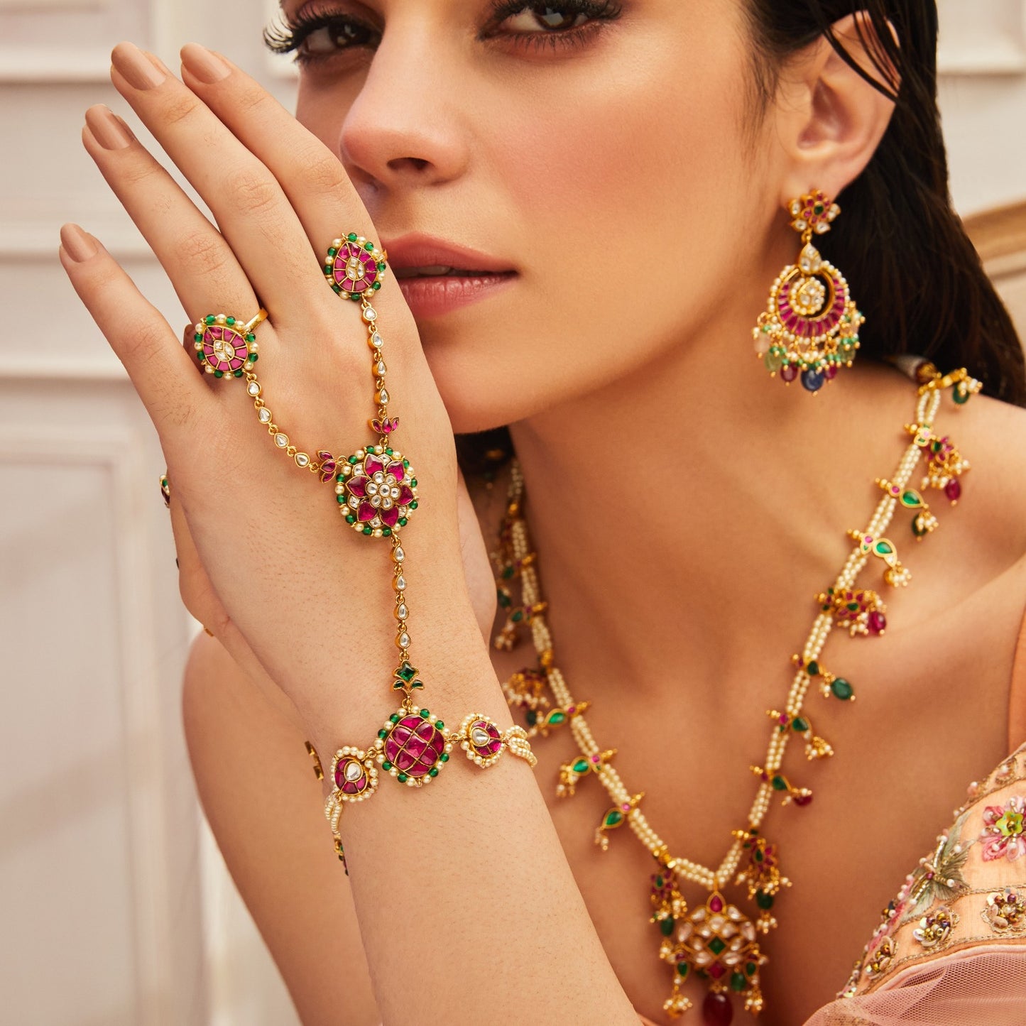 Elegant Jadau Blossom Silver Chandbali Earrings