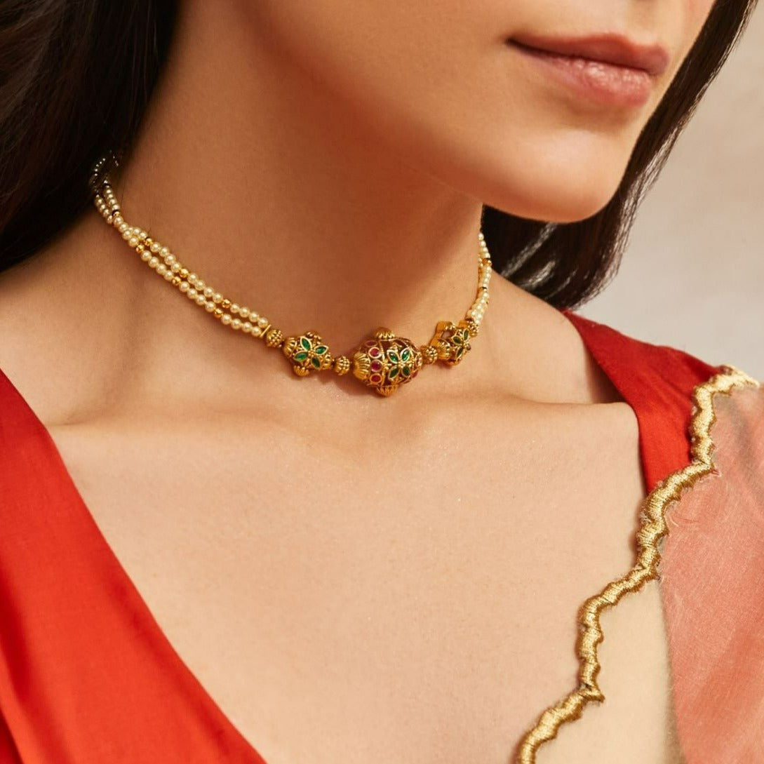 Regal Jadau and Pearl Silver Choker