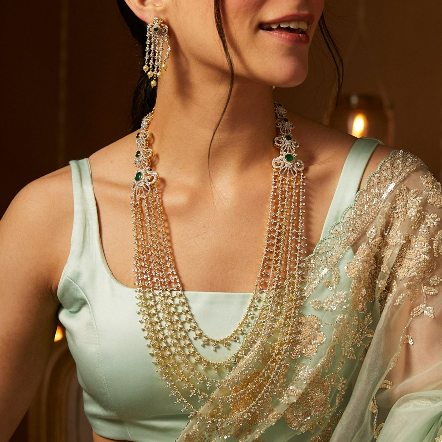 Tamanvi CZ Silver Layered Necklace Set