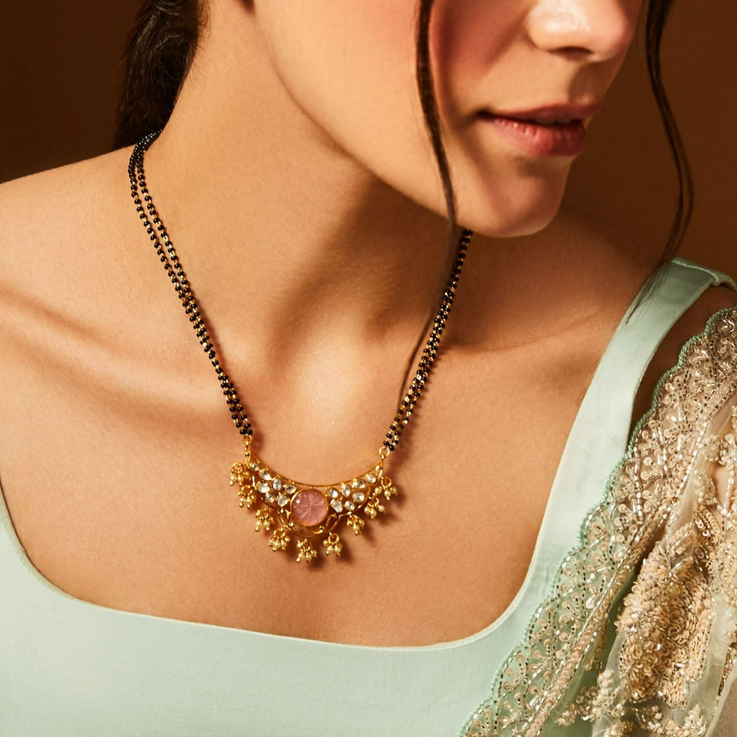 Brilliance Carved Moissanite Silver Mangalsutra Necklace