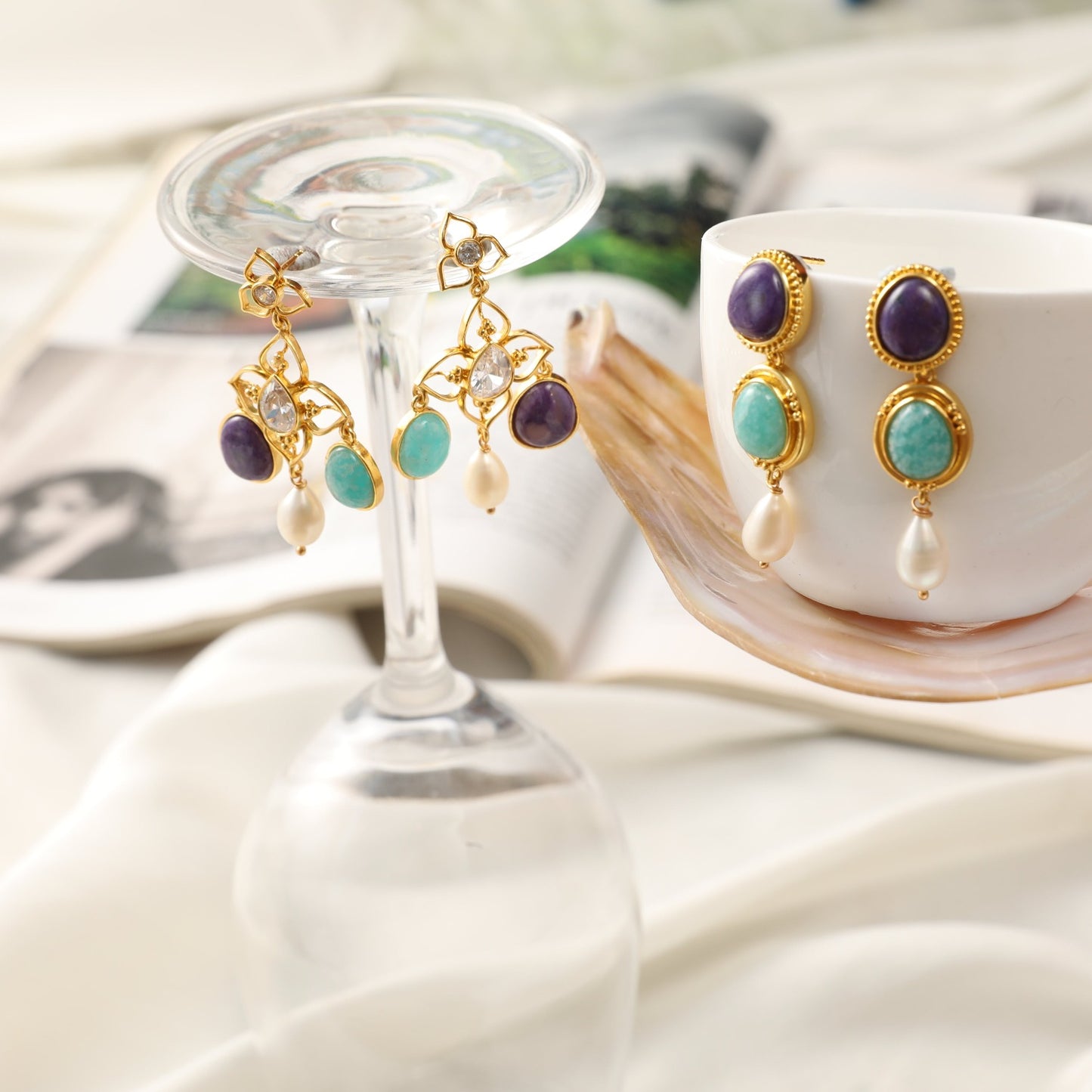 Moroccan Blue Floral Silver Earrings