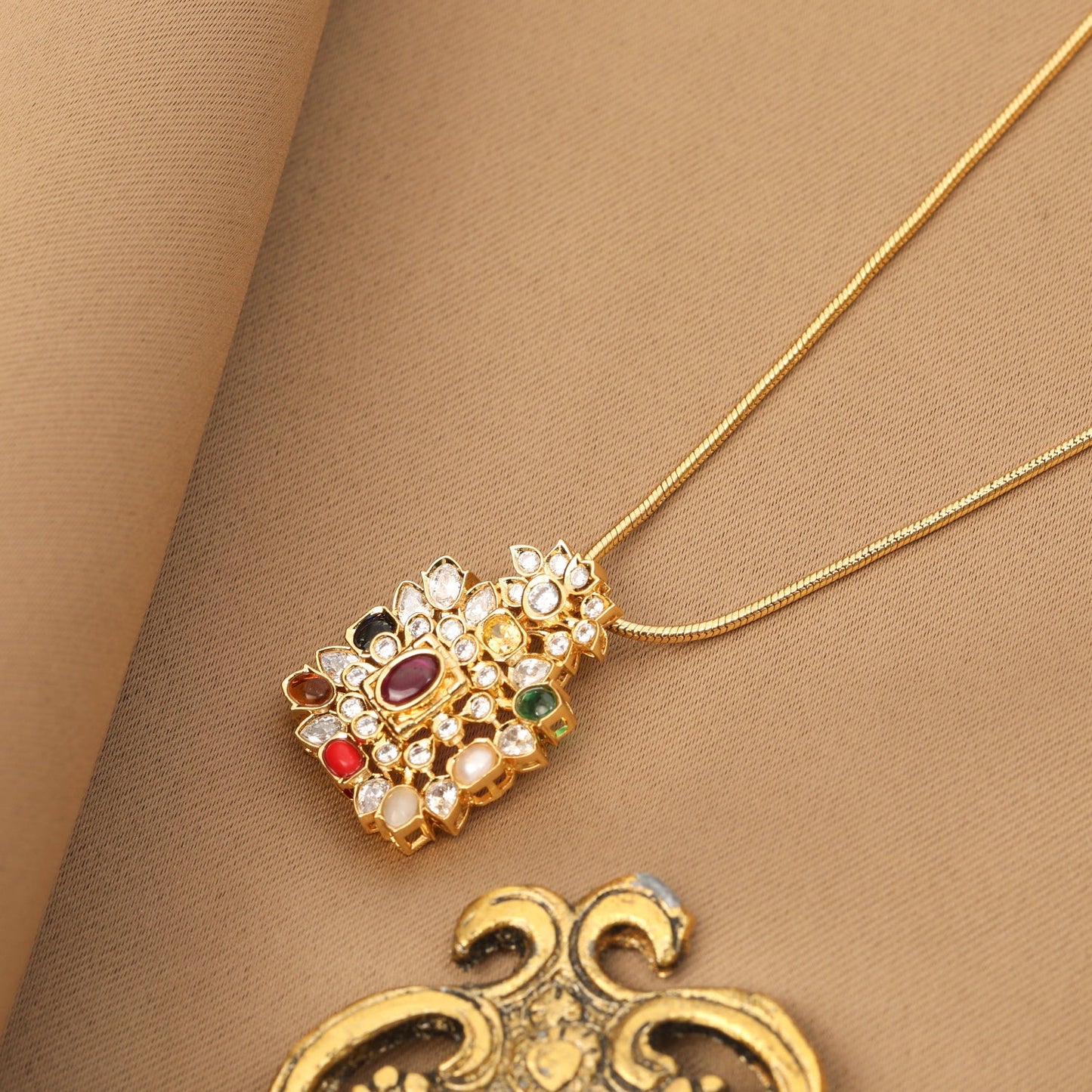 Radiant Harmony Navaratna Silver Pendant Necklace
