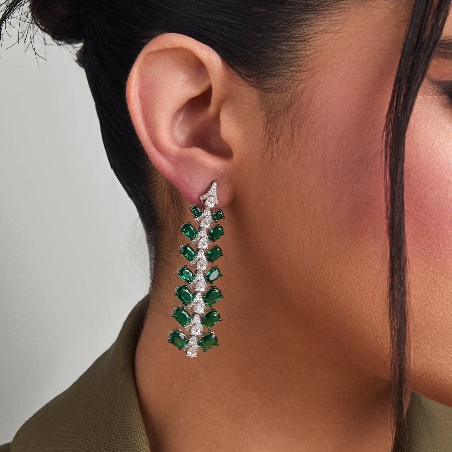 Emeraude Chandelier Silver Earrings