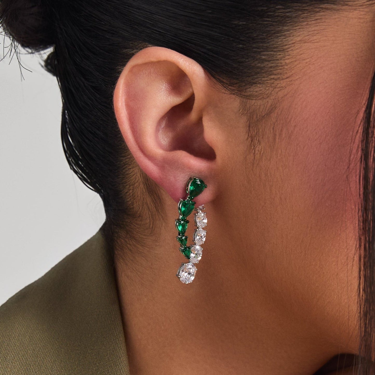 Emeraude Glistening Silver Jacket Earrings