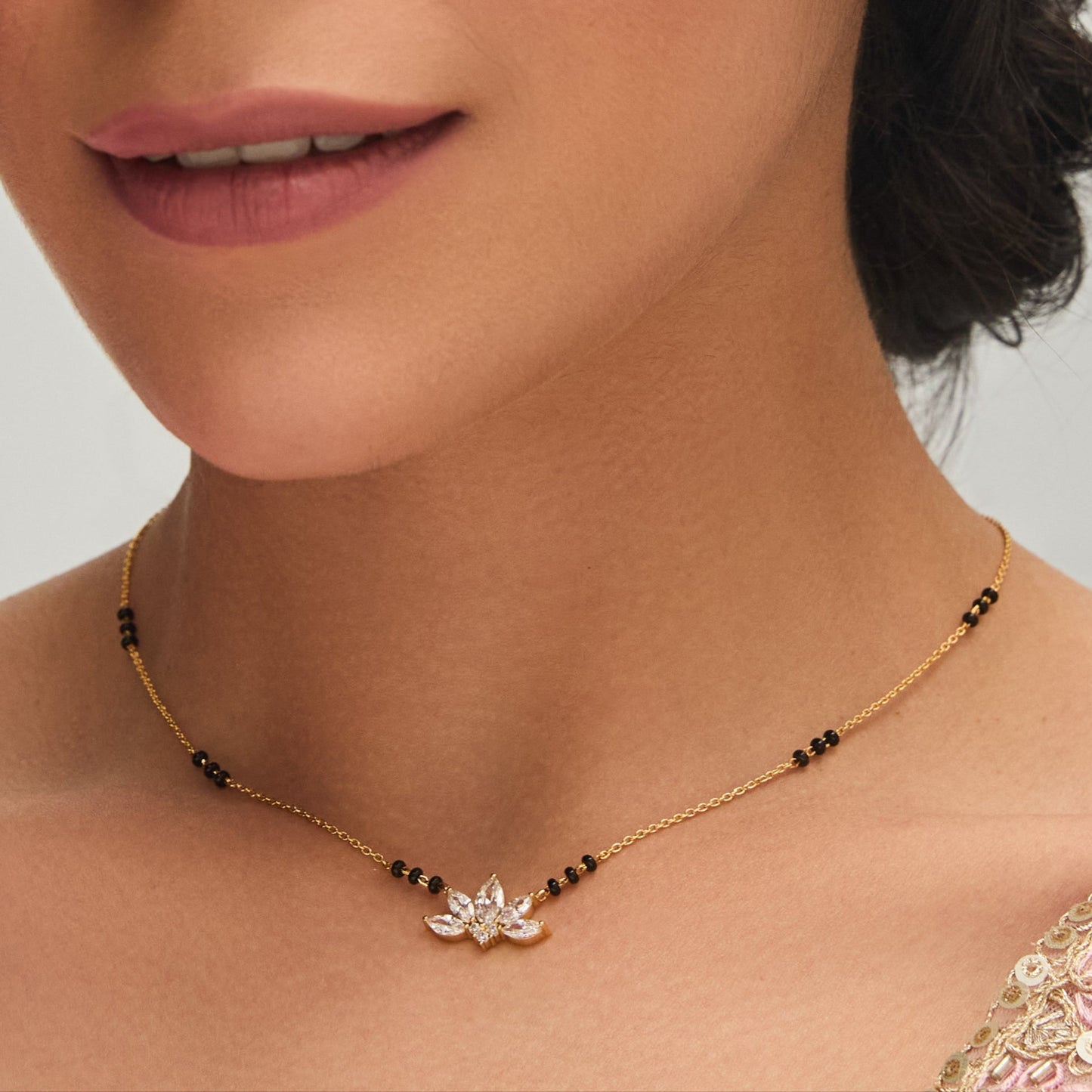 Blossom CZ Silver Mangalsutra