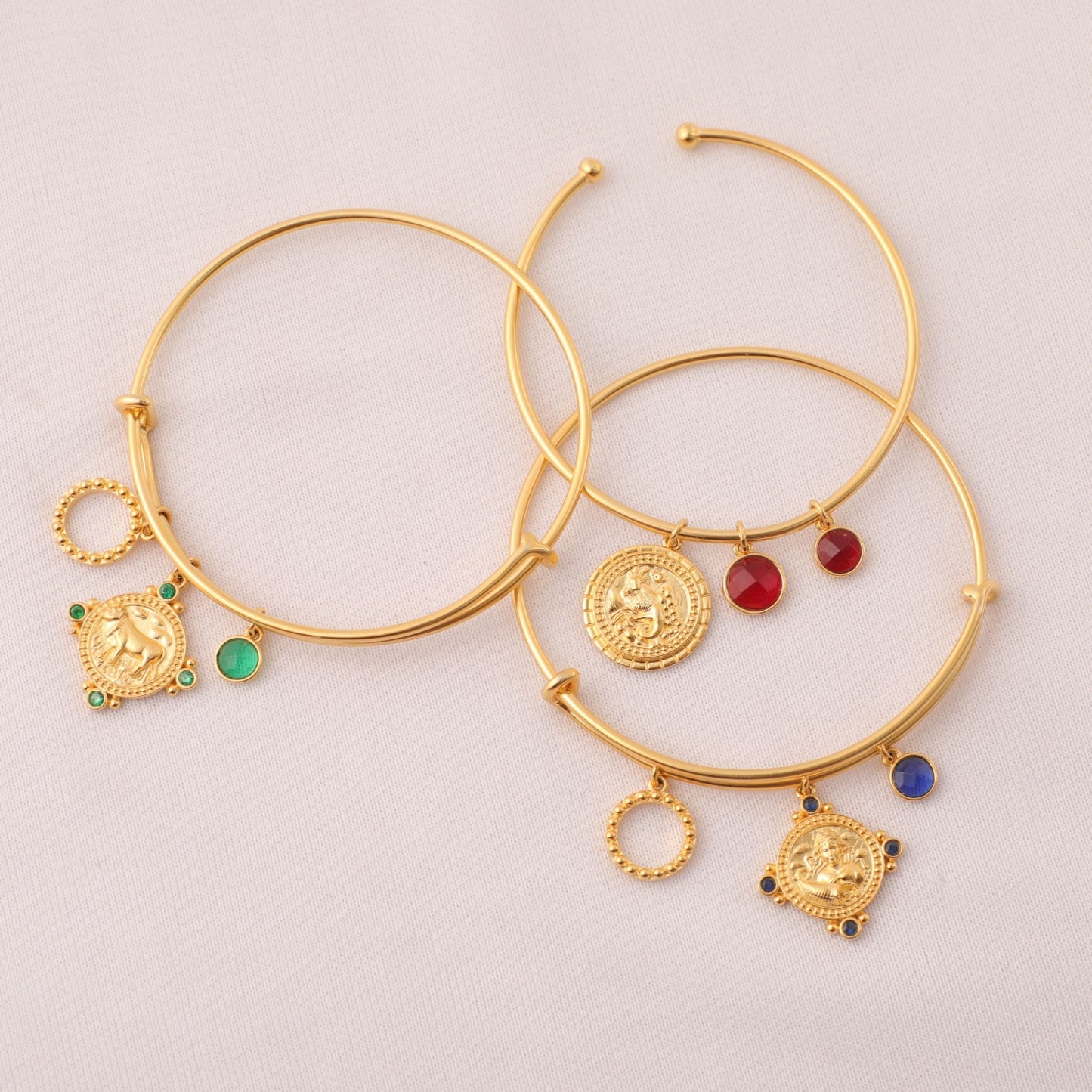 Emerald Taurus Zodiac Coin Gold Plated Silver Bracelet