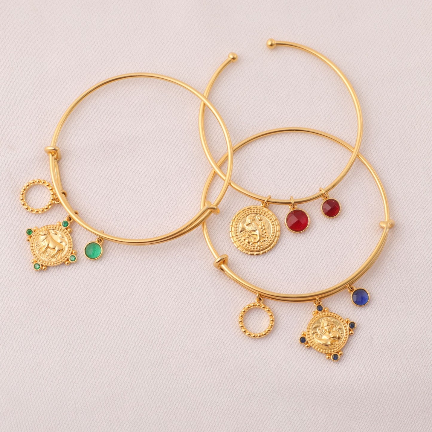 Blue Zircon Virgo Zodiac Coin Gold Plated Silver Bracelet