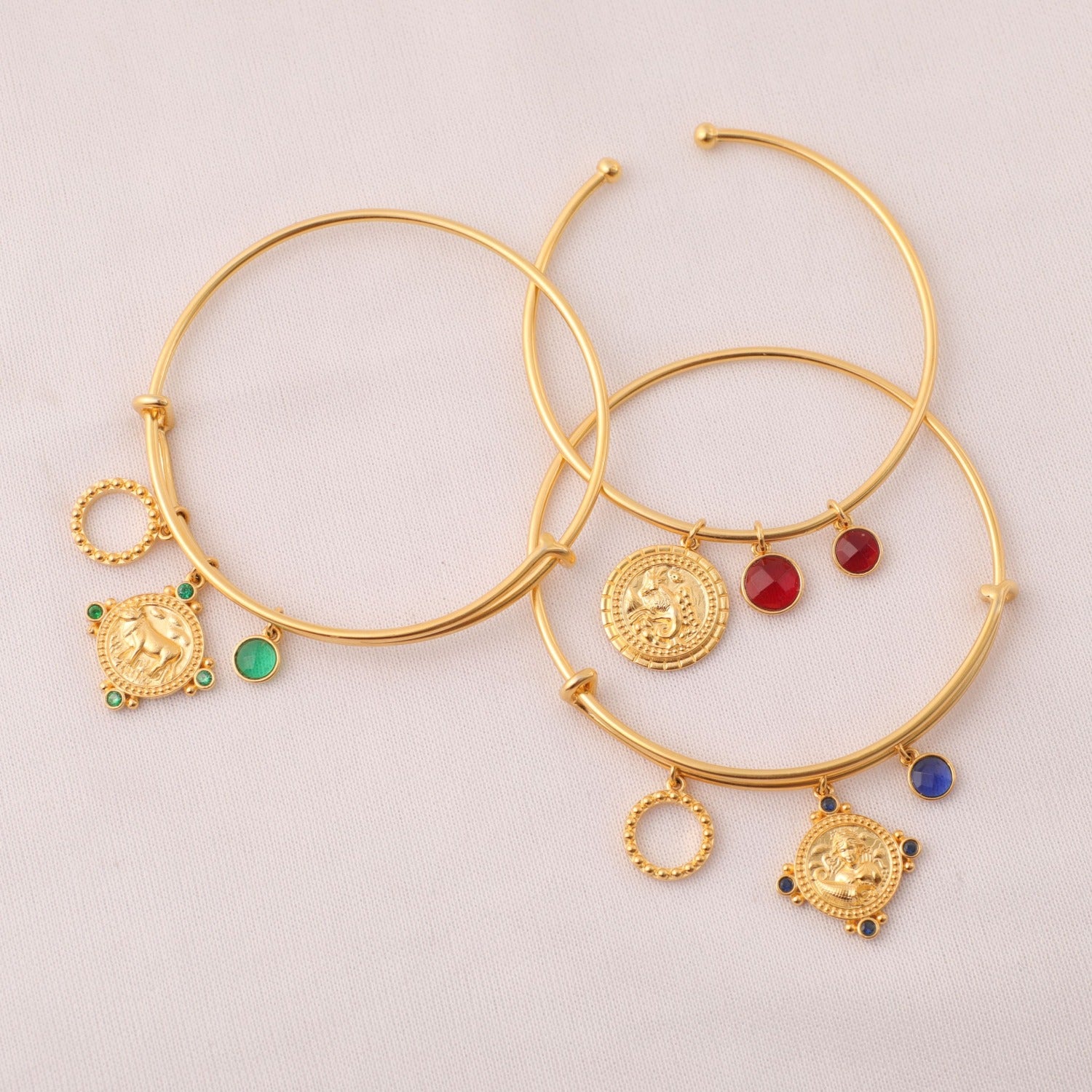 Garnet Capricorn Zodiac Gold Plated Silver Cuff Bracelet