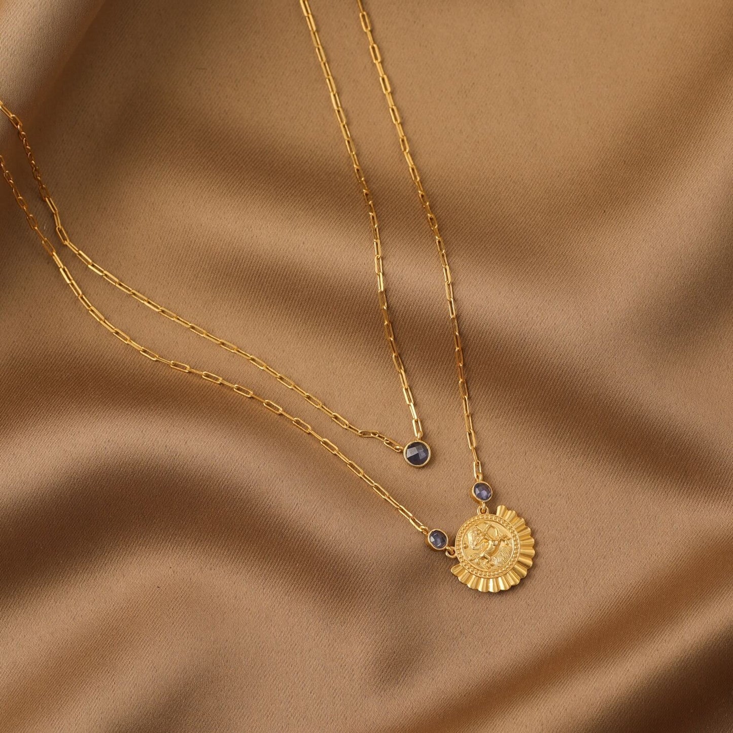Blue Zircon Sagittarius Zodiac Layered Gold Plated Silver Necklace