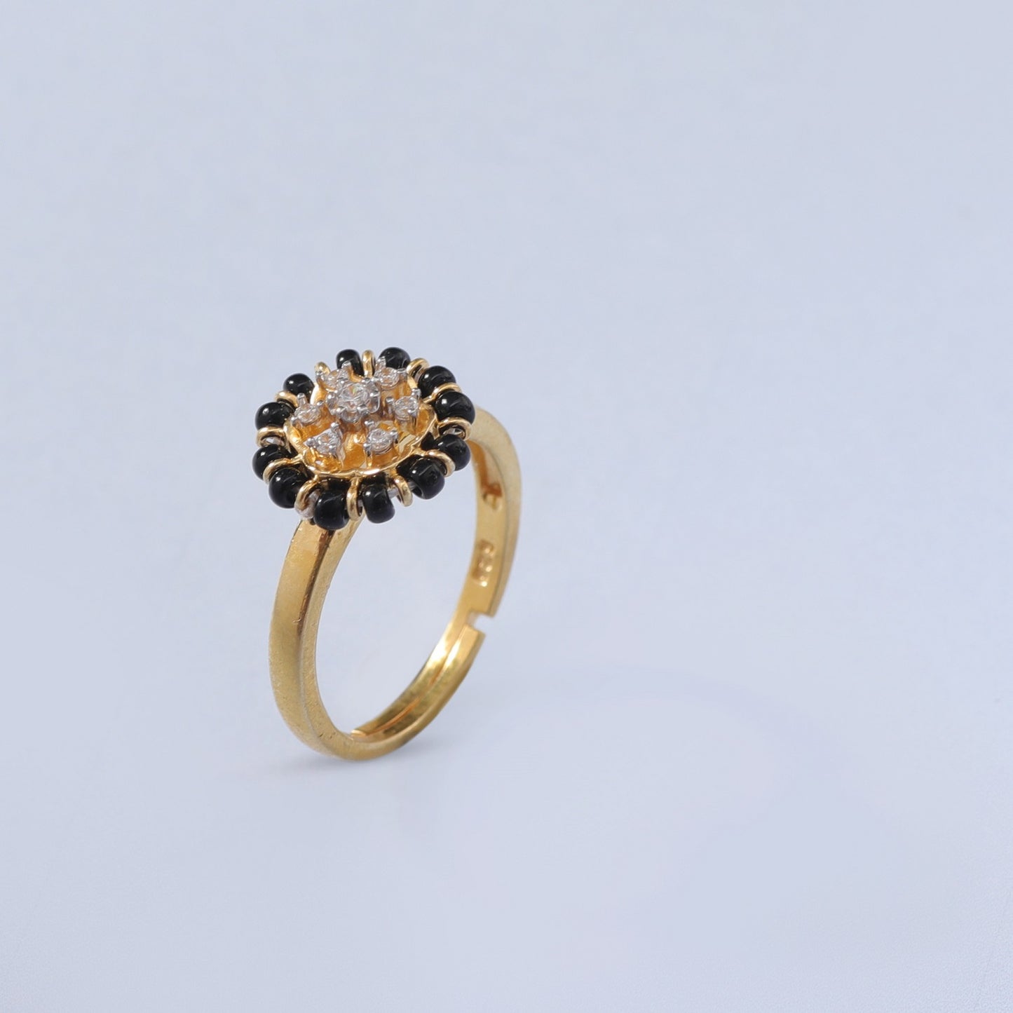 Minimal Black Bead CZ Silver Ring